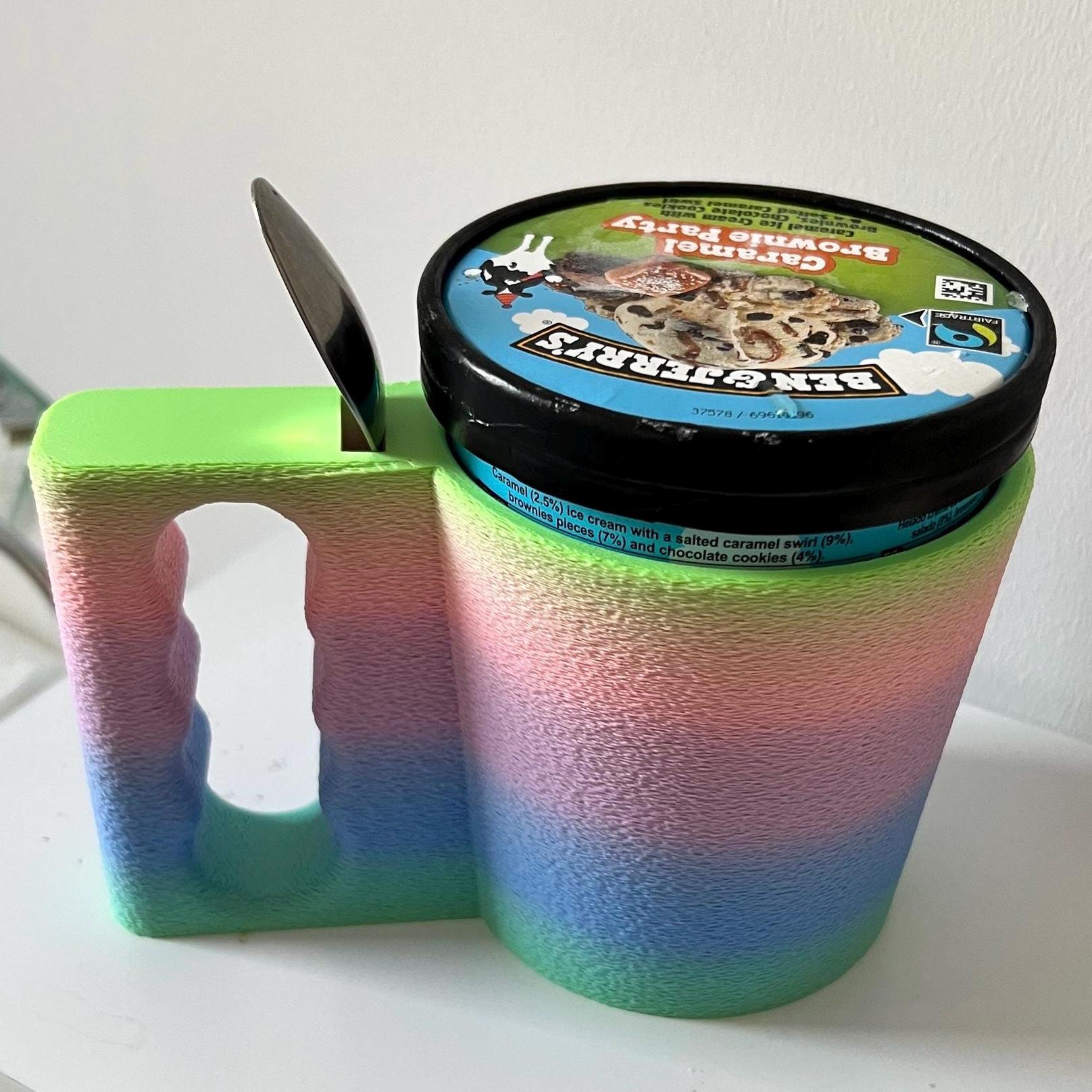 High Quality colourful ice cream tub holder, Insulated large handled easy grip ice-cream mug for Pint sized tub, easy clean mug