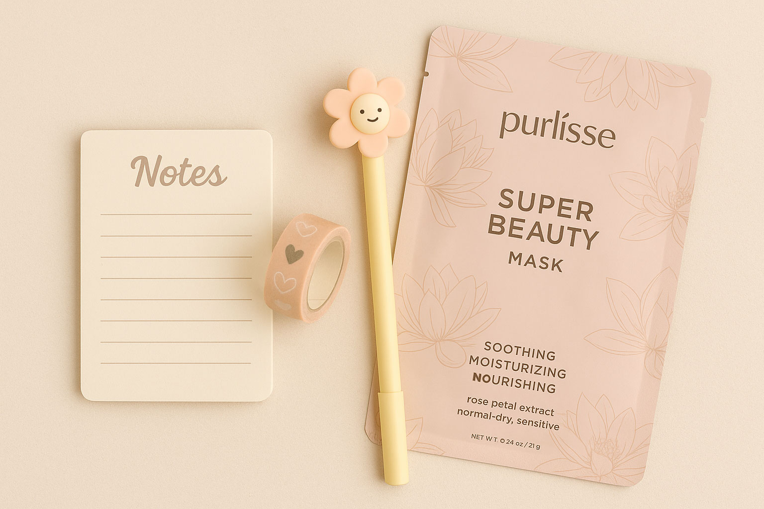 Mini Self Care Mystery Box – Cute Notepad, Washi Tape, Pen & Face Mask – Letterbox Gift for Her, Teen, Stationery Lover 