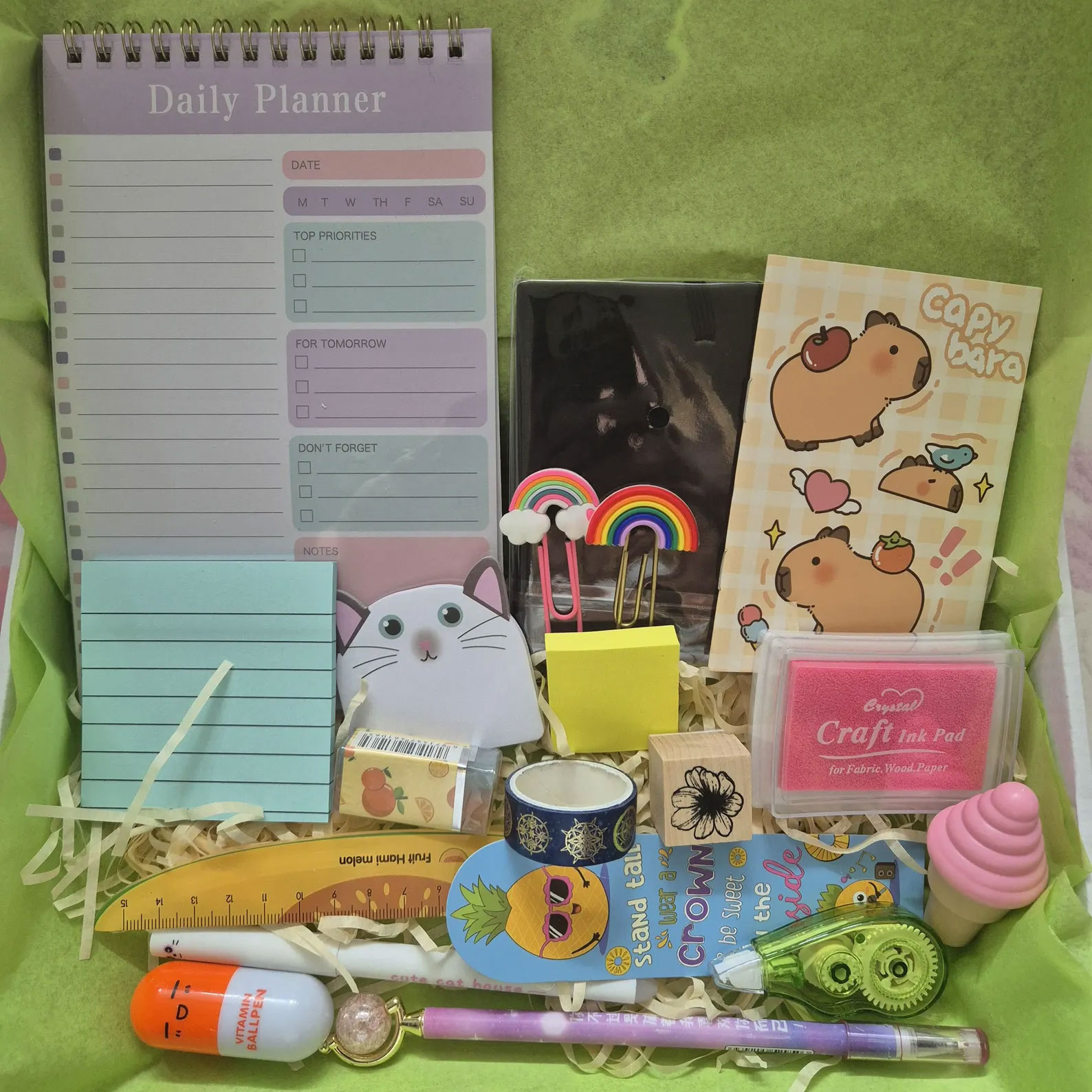 Cute Stationery Mystery Box – 8 Fun Office Supplies | Surprise Pens, Stickers, Notepad & More | Gift for Teens, Students, Stationery Lovers 