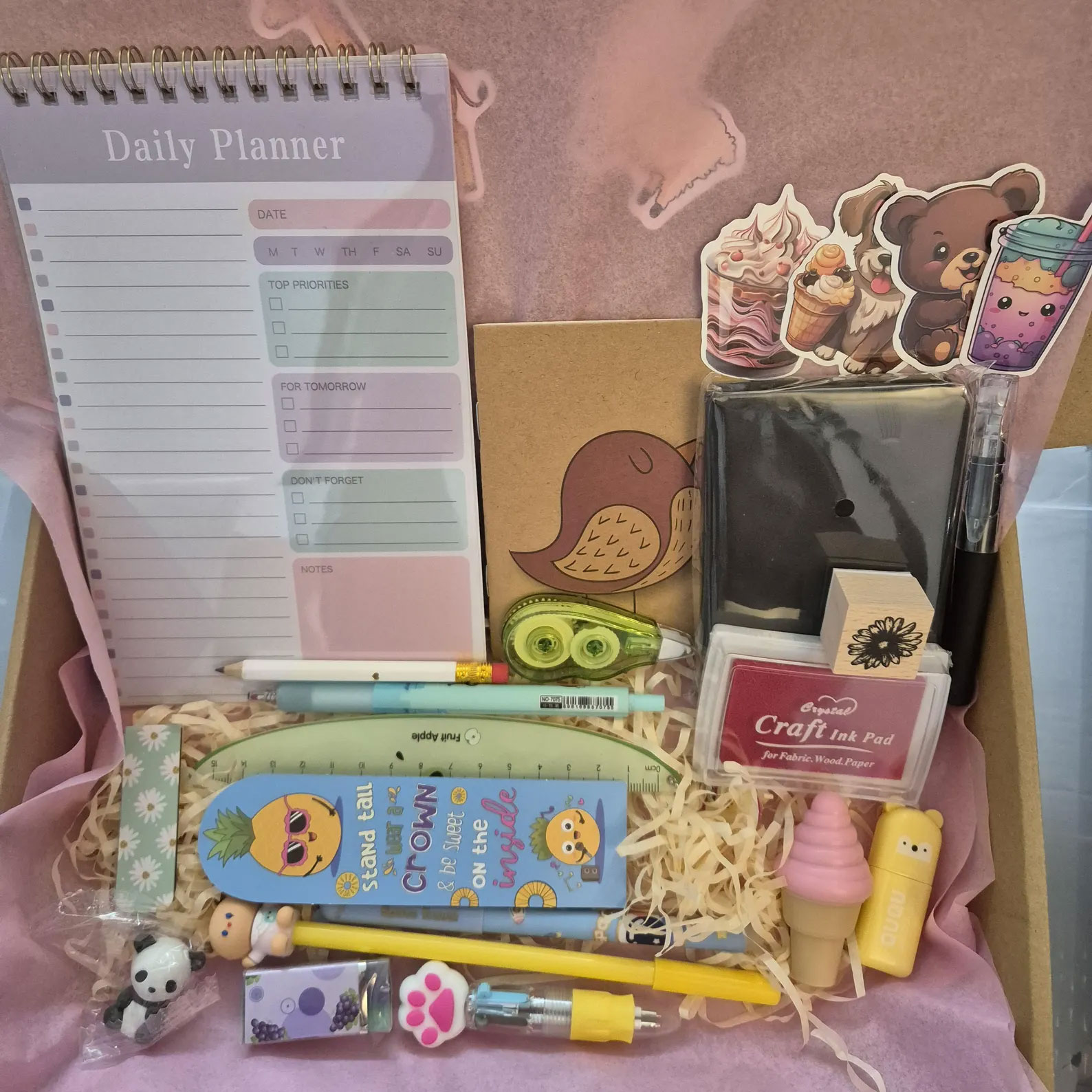 Cute Stationery Mystery Box – 10 Fun Office Supplies | Surprise Pens, Stickers, Notepad & More | Gift for Teens, Students, Stationery Lovers 