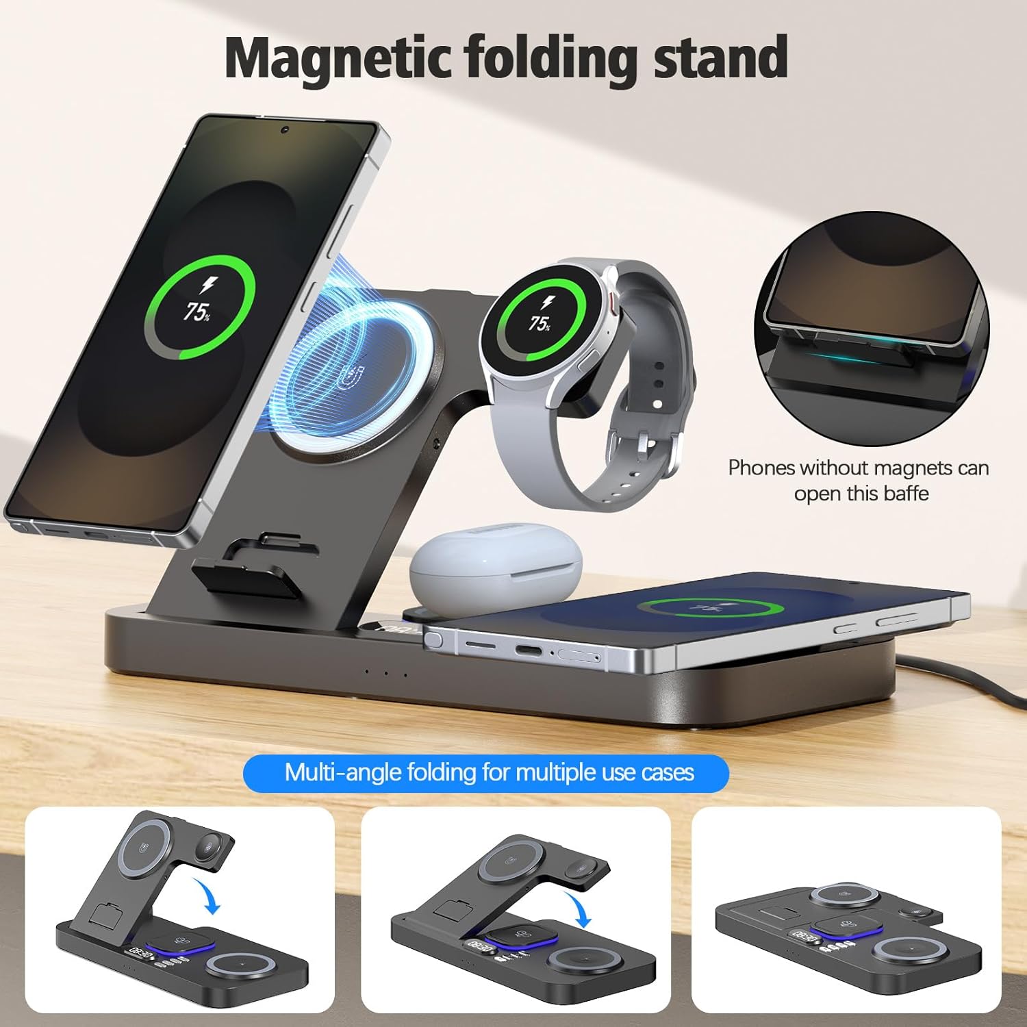 2025 Wireless Charger for Samsung, 6 in 1 Charging Station,30W Dual Wireless Charger Phone with Clock & 7-Color Night Light,for Samsung S25,for Galaxy Buds for Samsung Galaxy Watch