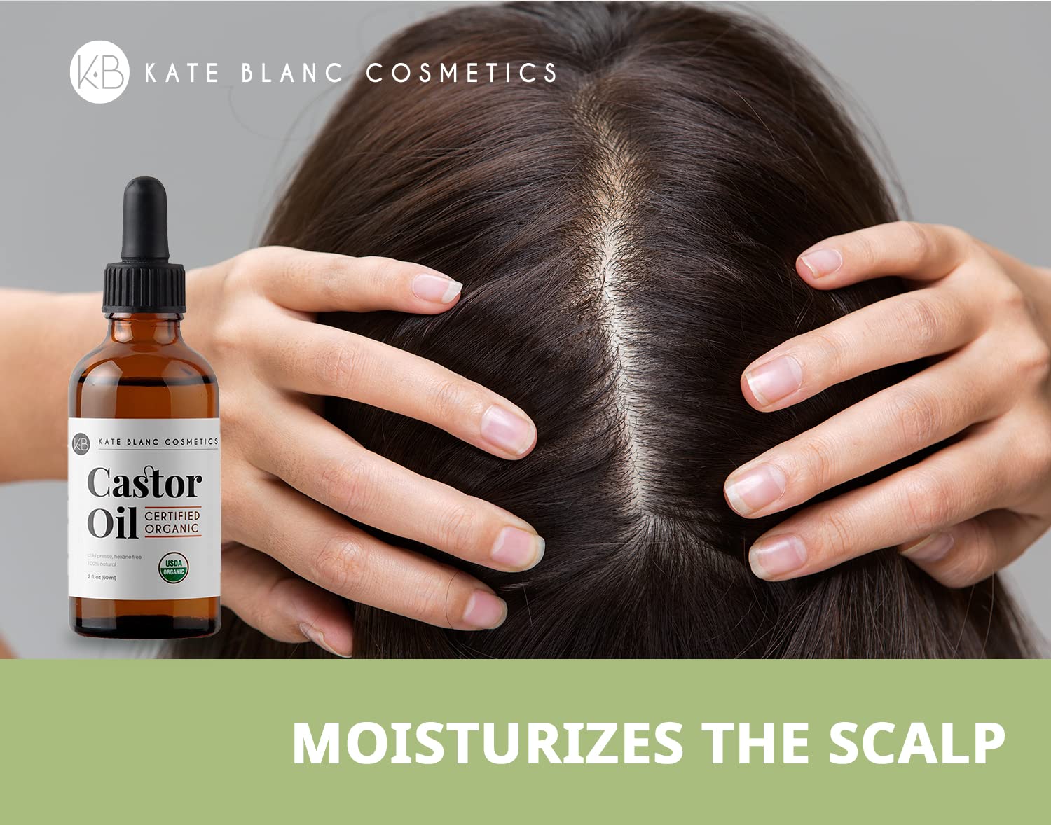 Kate Blanc Cosmetics Castor Oil Organic (2oz), 100% Pure, Cold Pressed, Hexane Free. Natural Oil for Hair, Eyelashes, Eyebrows. Skin Moisturizer with...