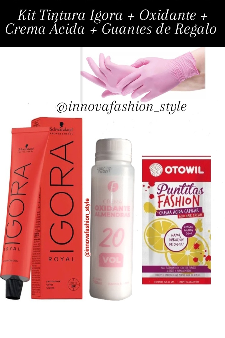 Kit de Tinte Igora + Oxidante + Crema Ácida + Guantes