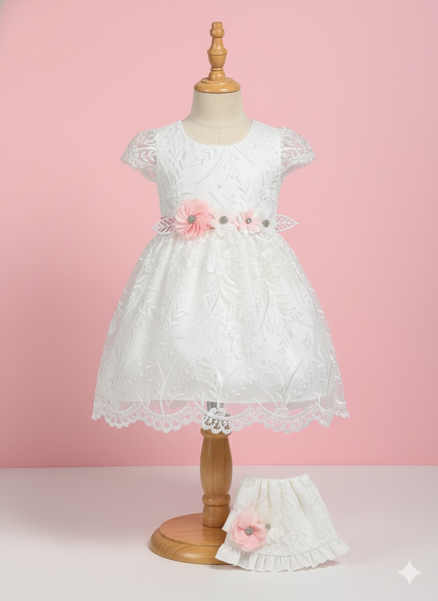 Vestido blanco de encaje para niña
