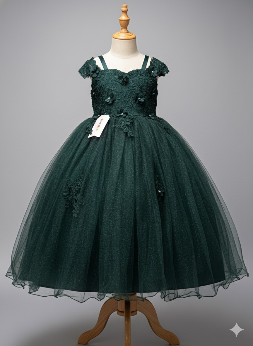 Vestido de fiesta infantil verde esmeralda