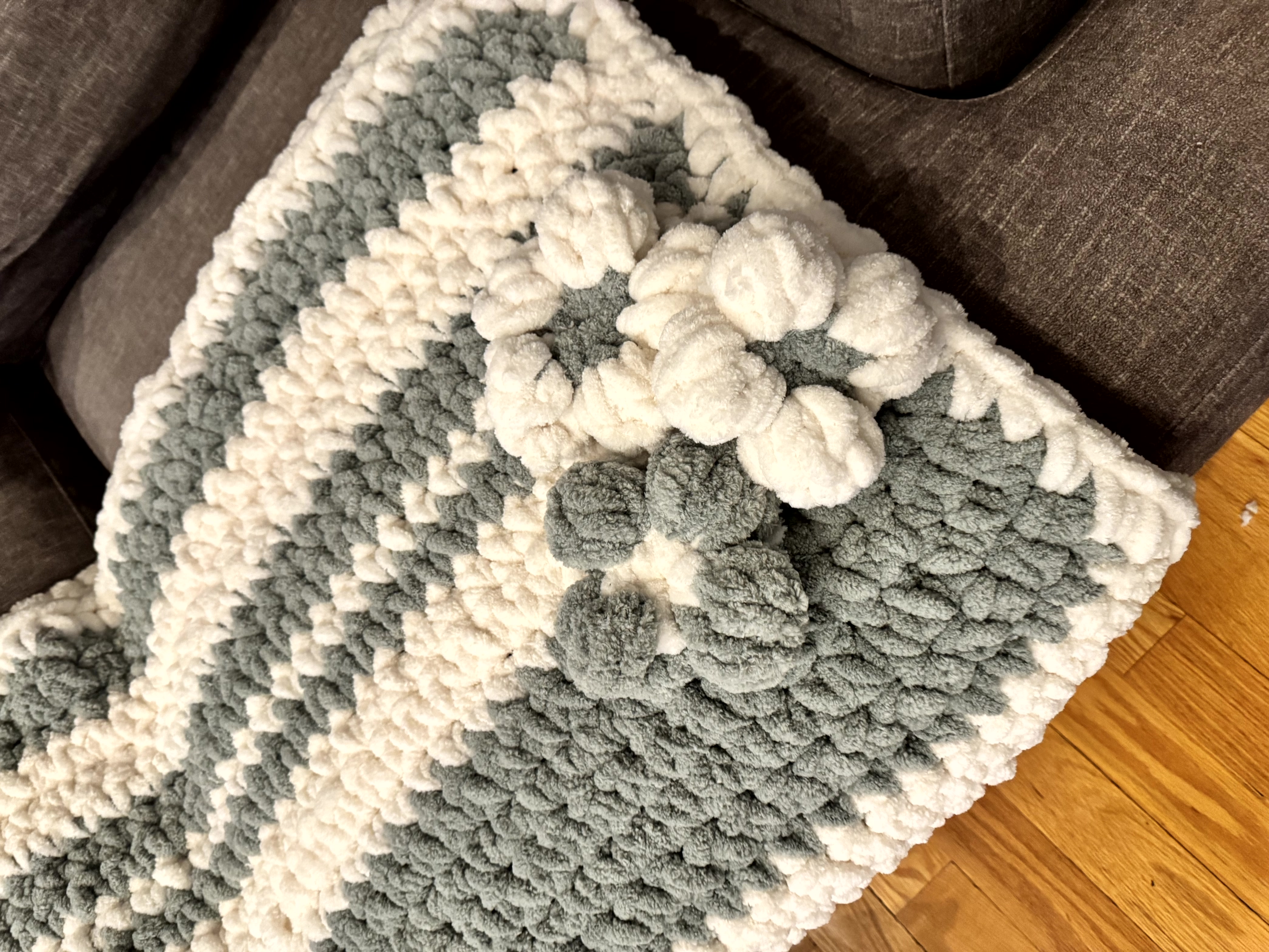 Handmade Crochet Vintage Sage Flower Blanket