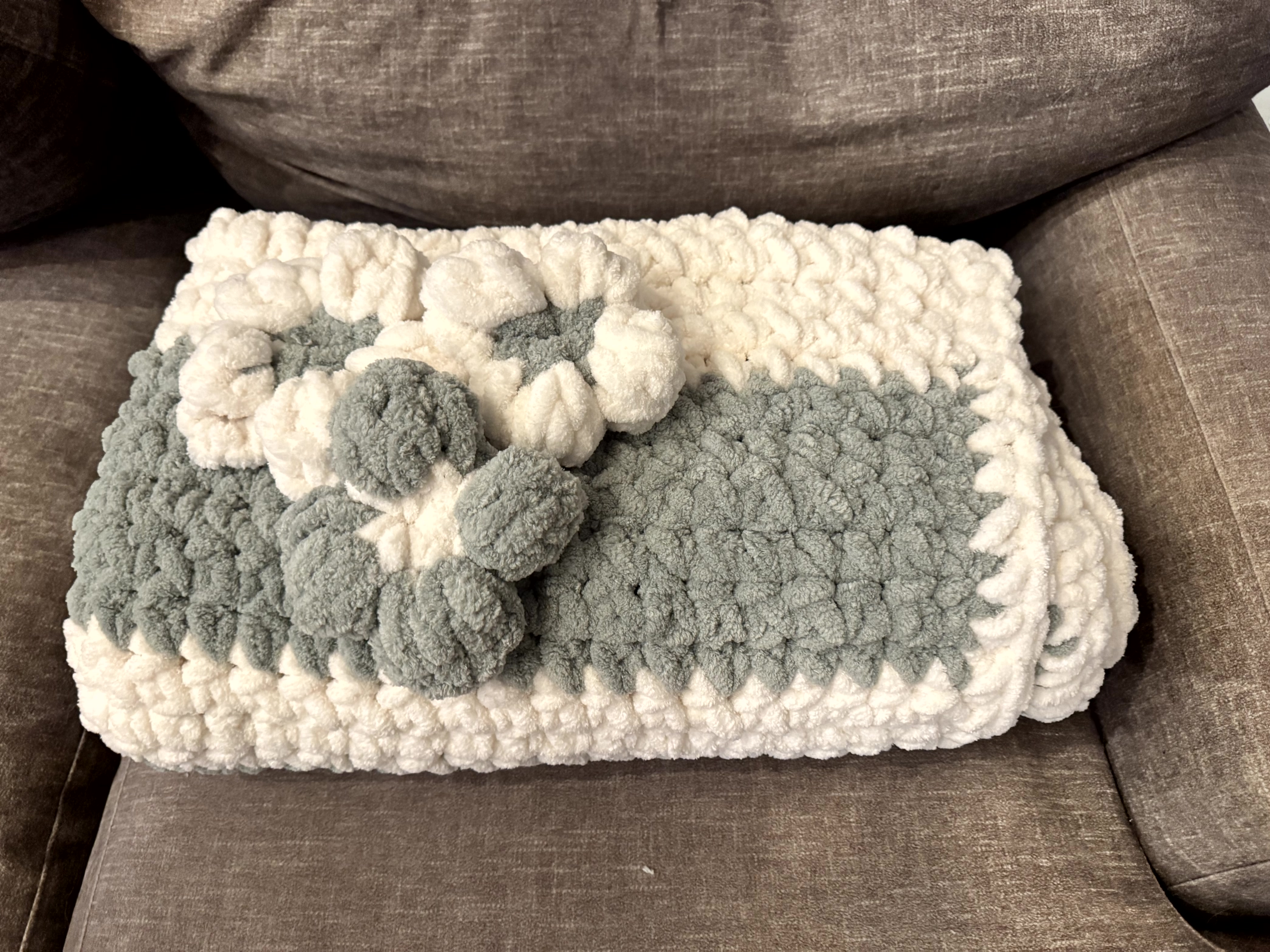 Handmade Crochet Vintage Sage Flower Blanket
