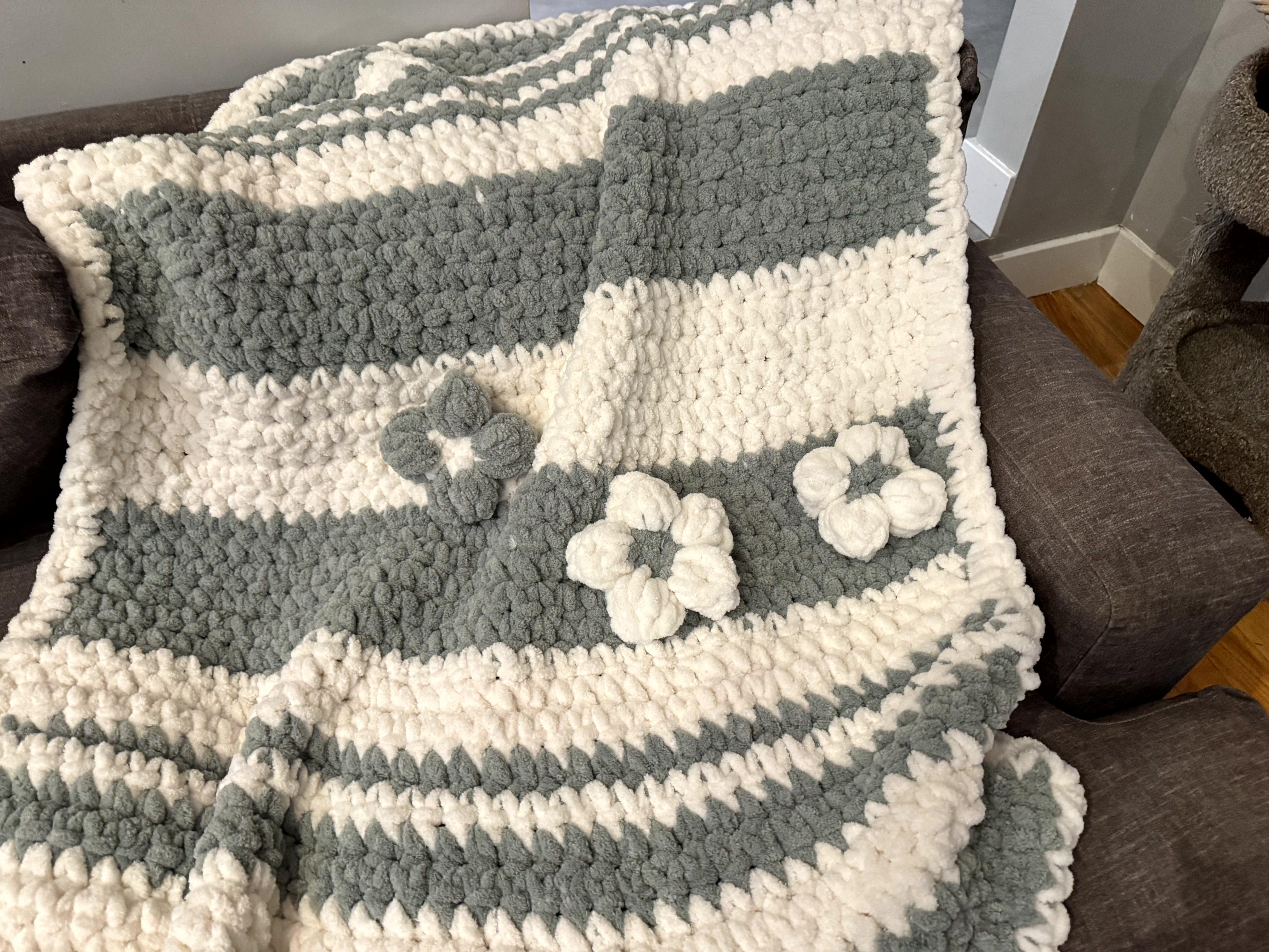 Handmade Crochet Vintage Sage Flower Blanket