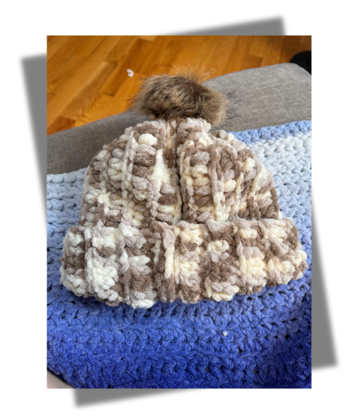 Chunky Creamy Brown Pom Pom Hat