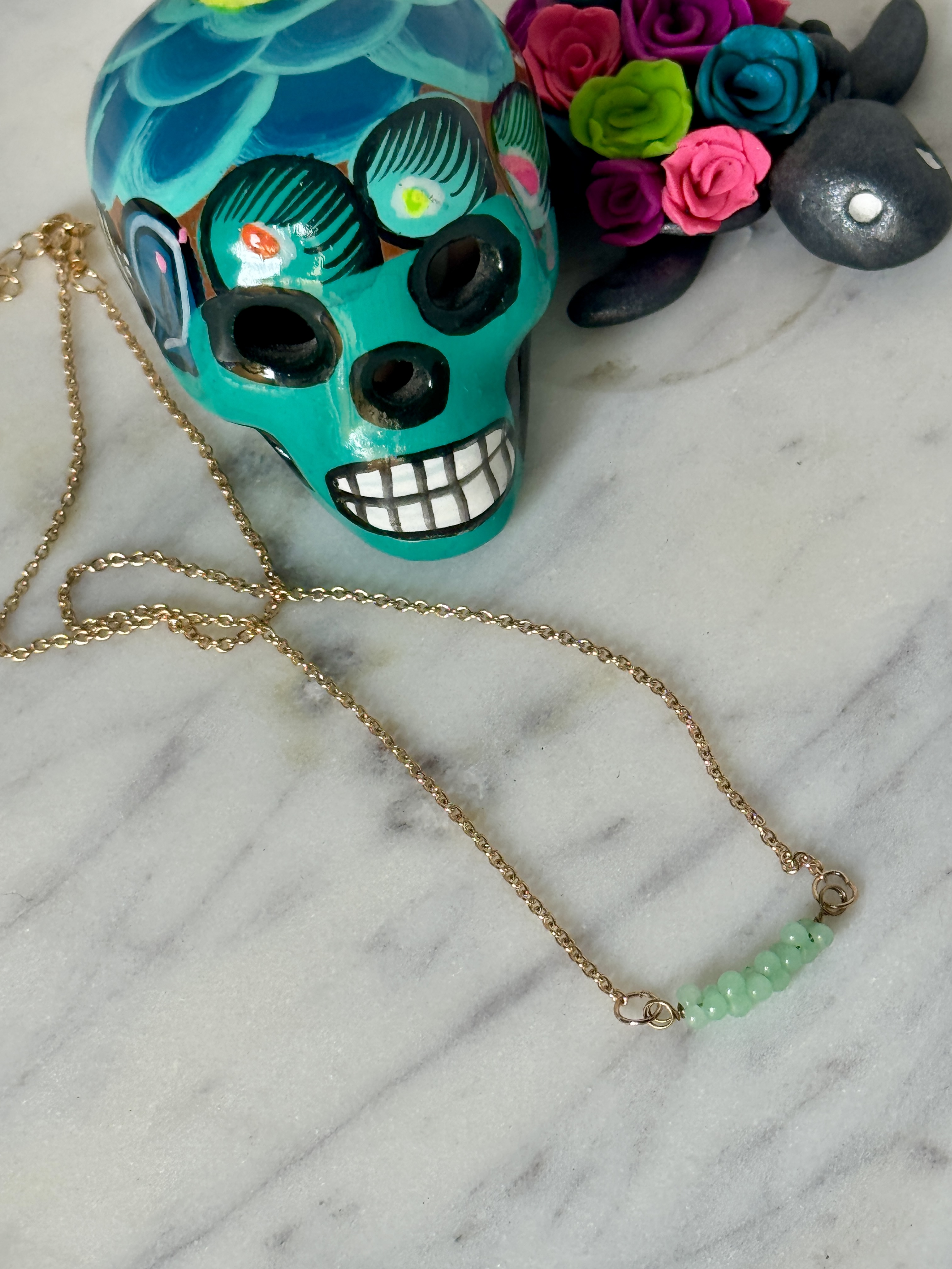 Green Aventurine Beaded Gold Necklace