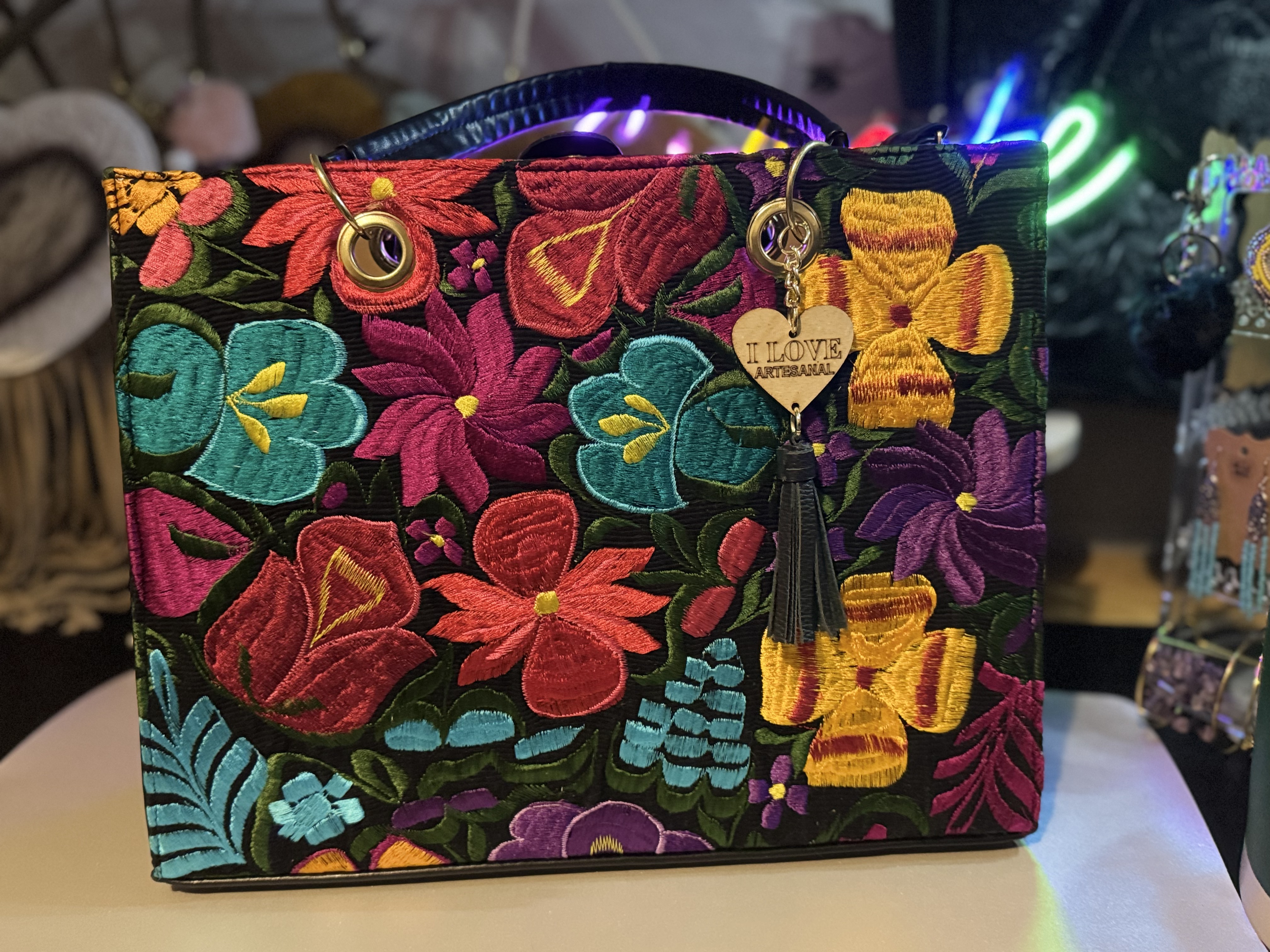 Colorful Embroidered Floral Handbag