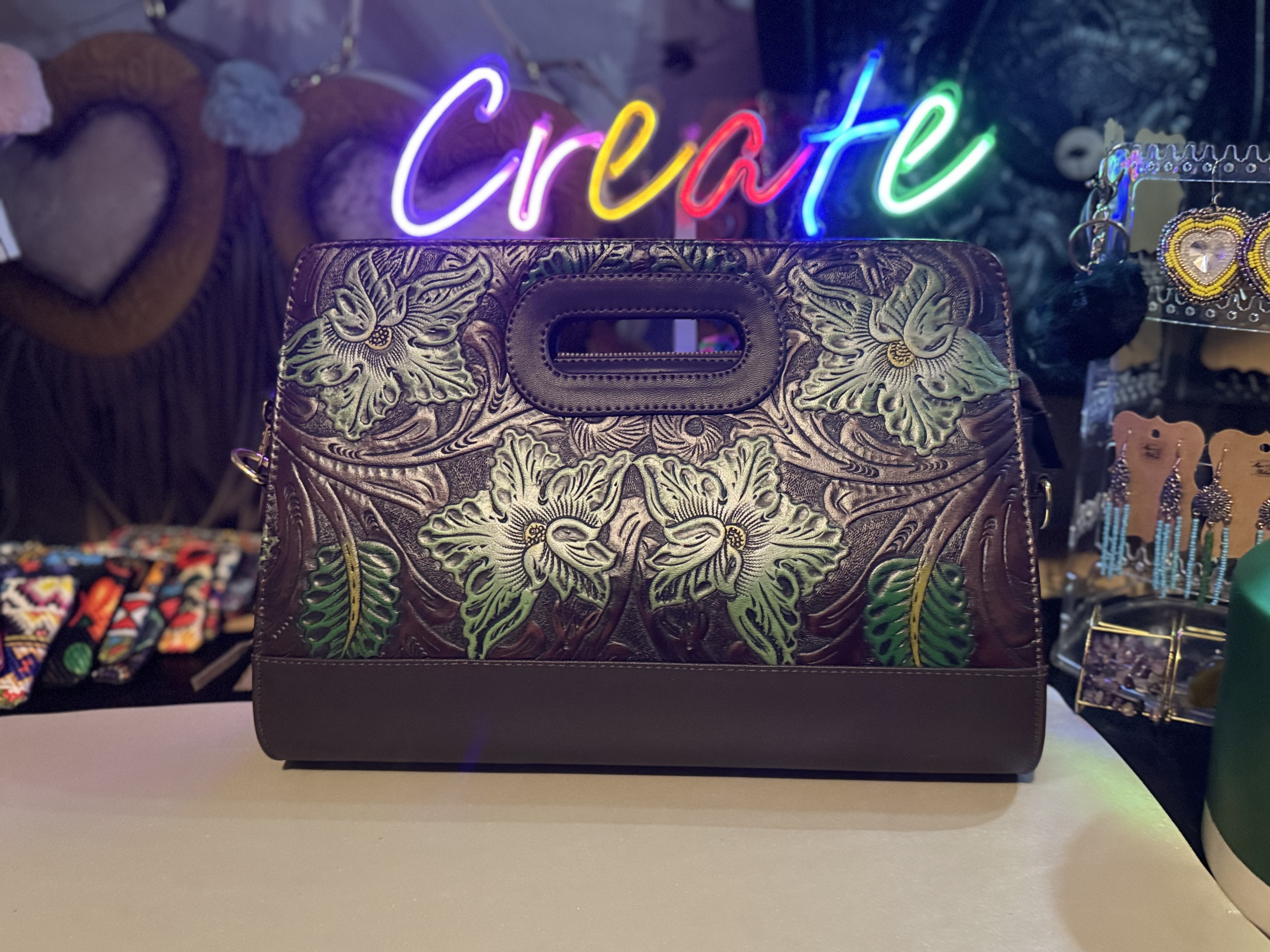 Handcrafted Floral Leather Handbag