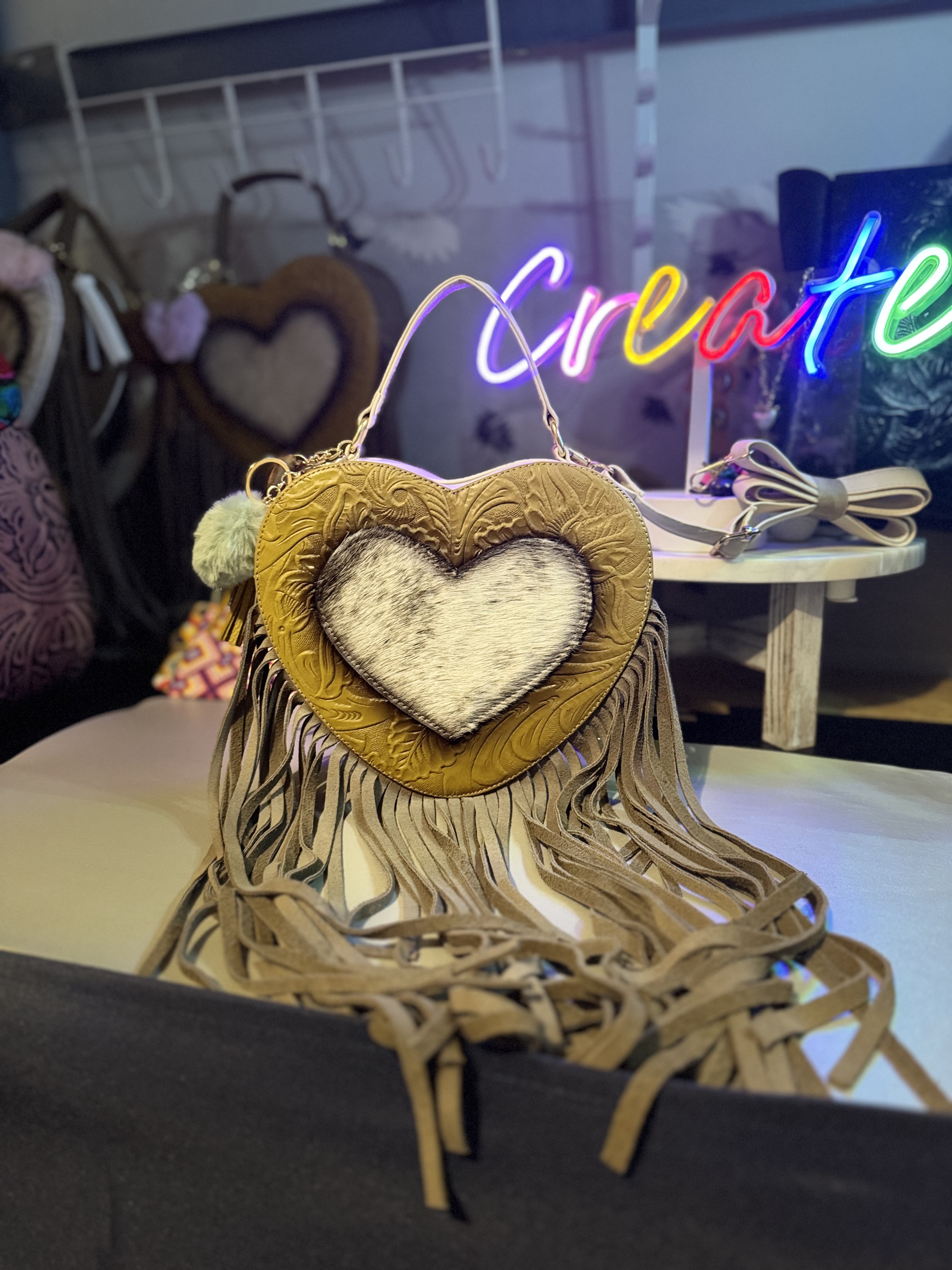 Heart-Shaped Fringe Handbag