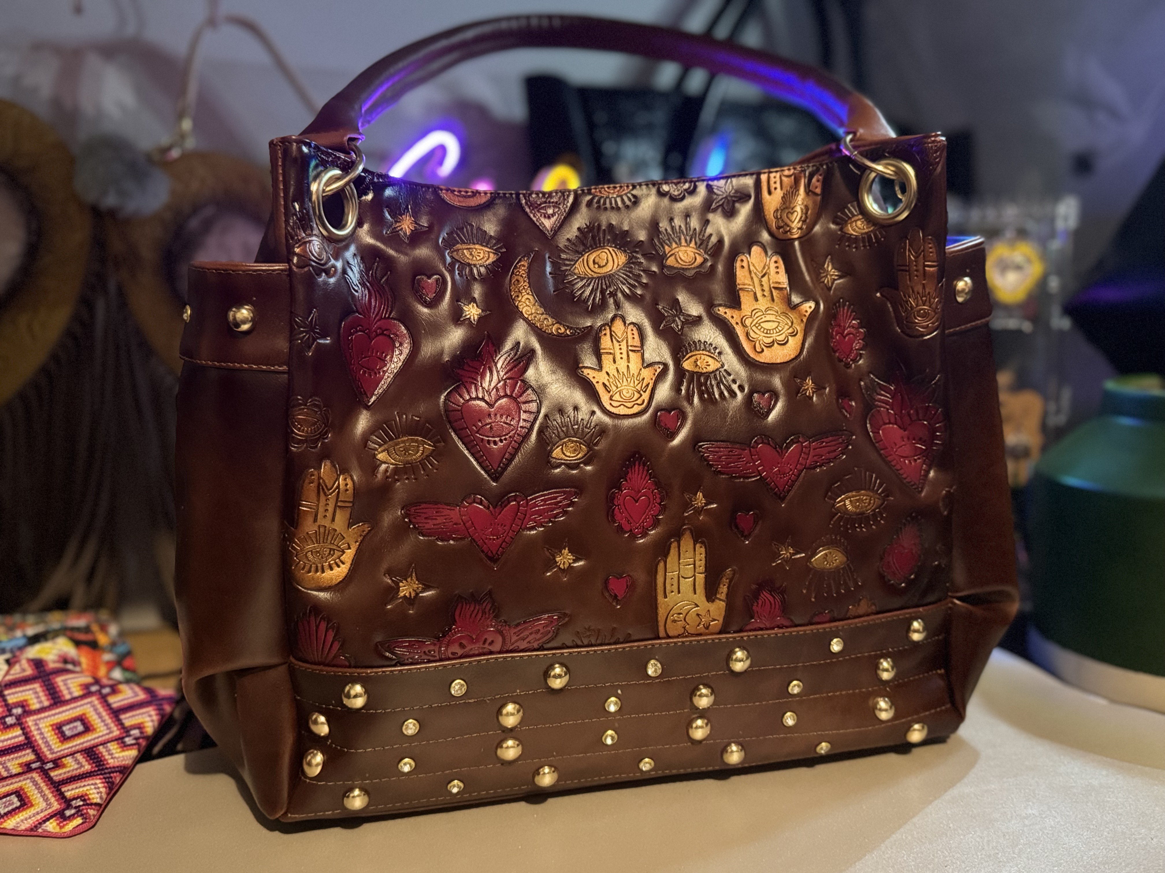 Embossed Tooled Leather Handbag