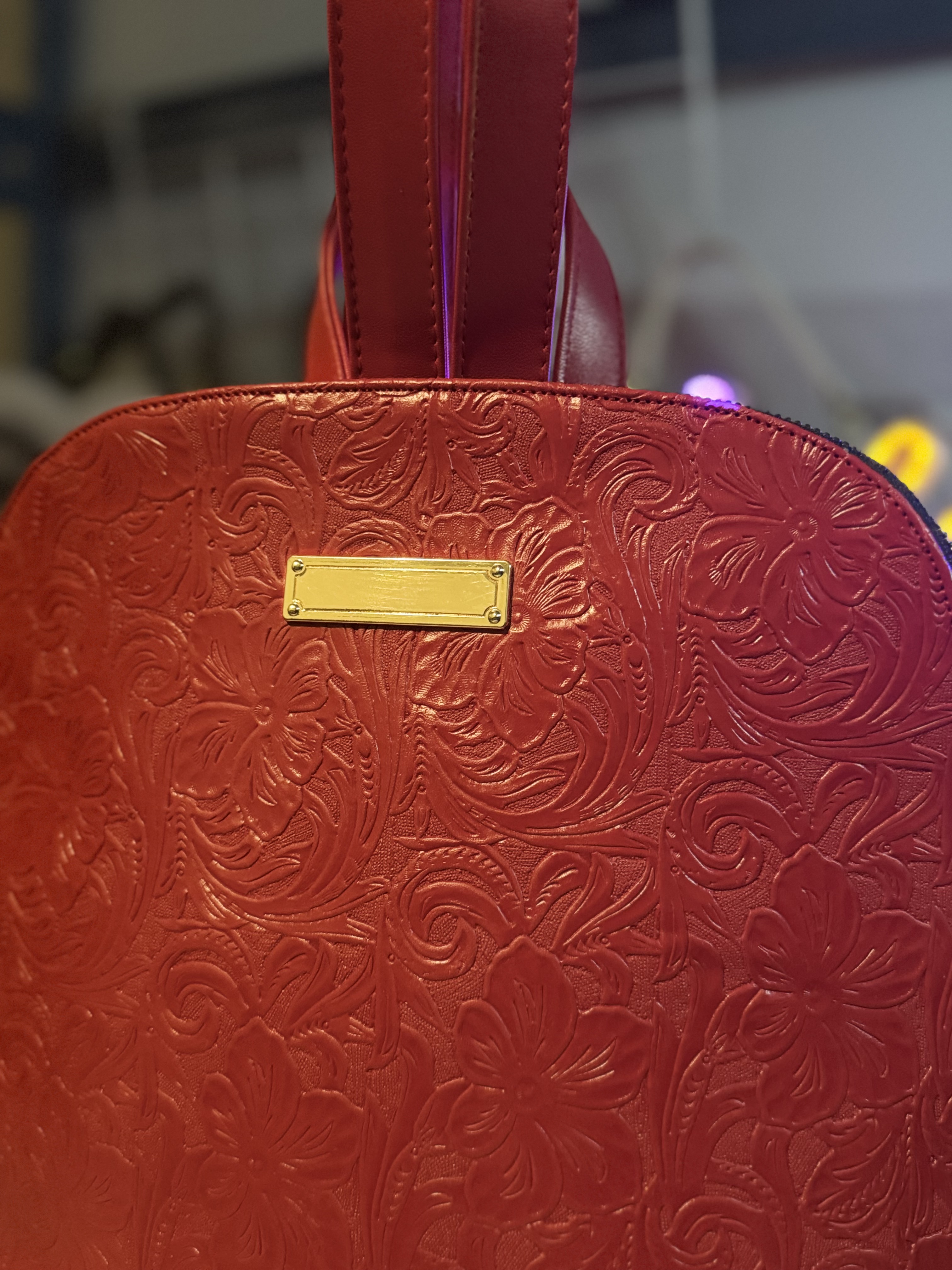 Elegant Red Hand Tooled Leather Handbag