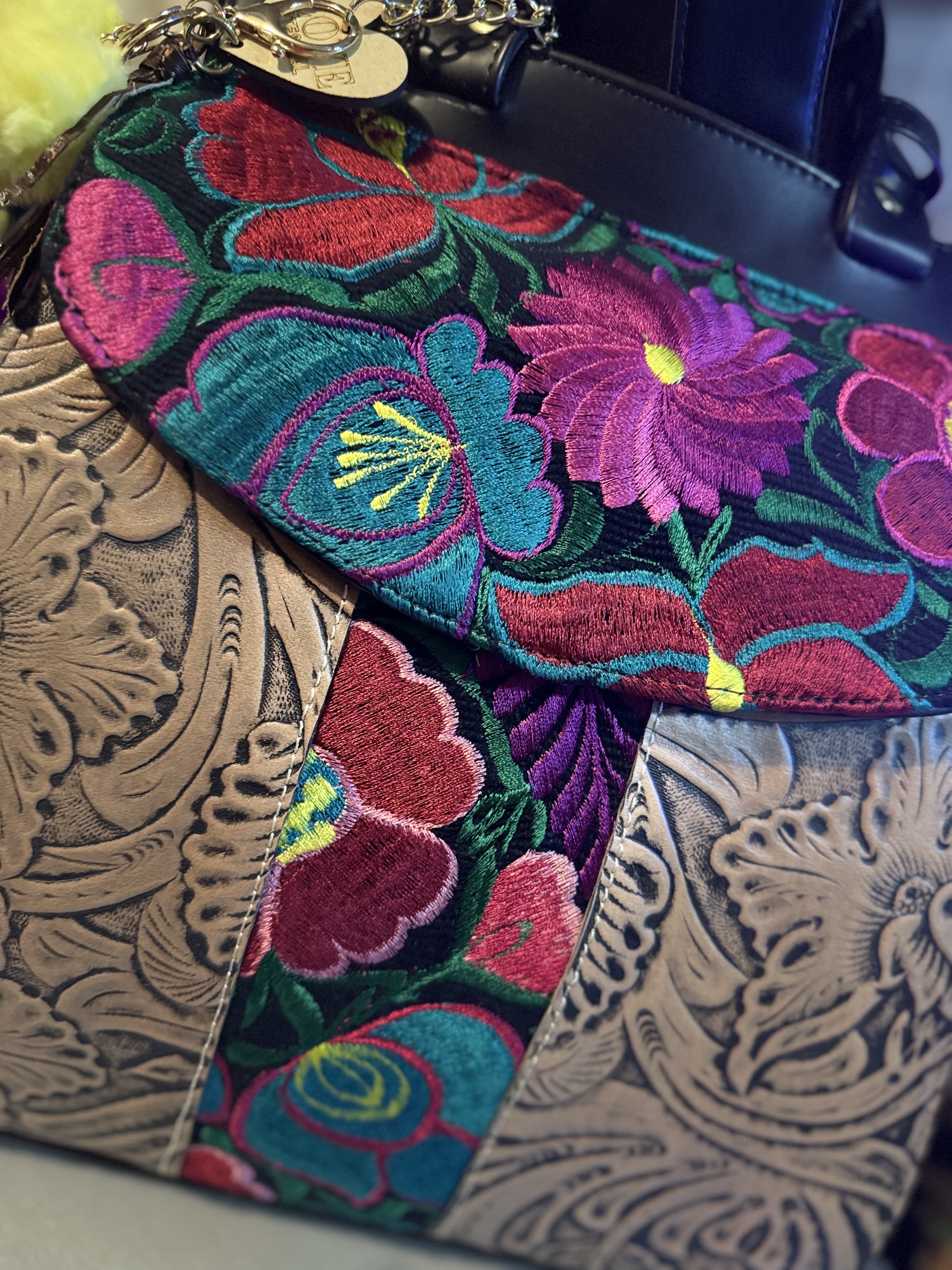 Embroidered Leather Handbag/Backpack