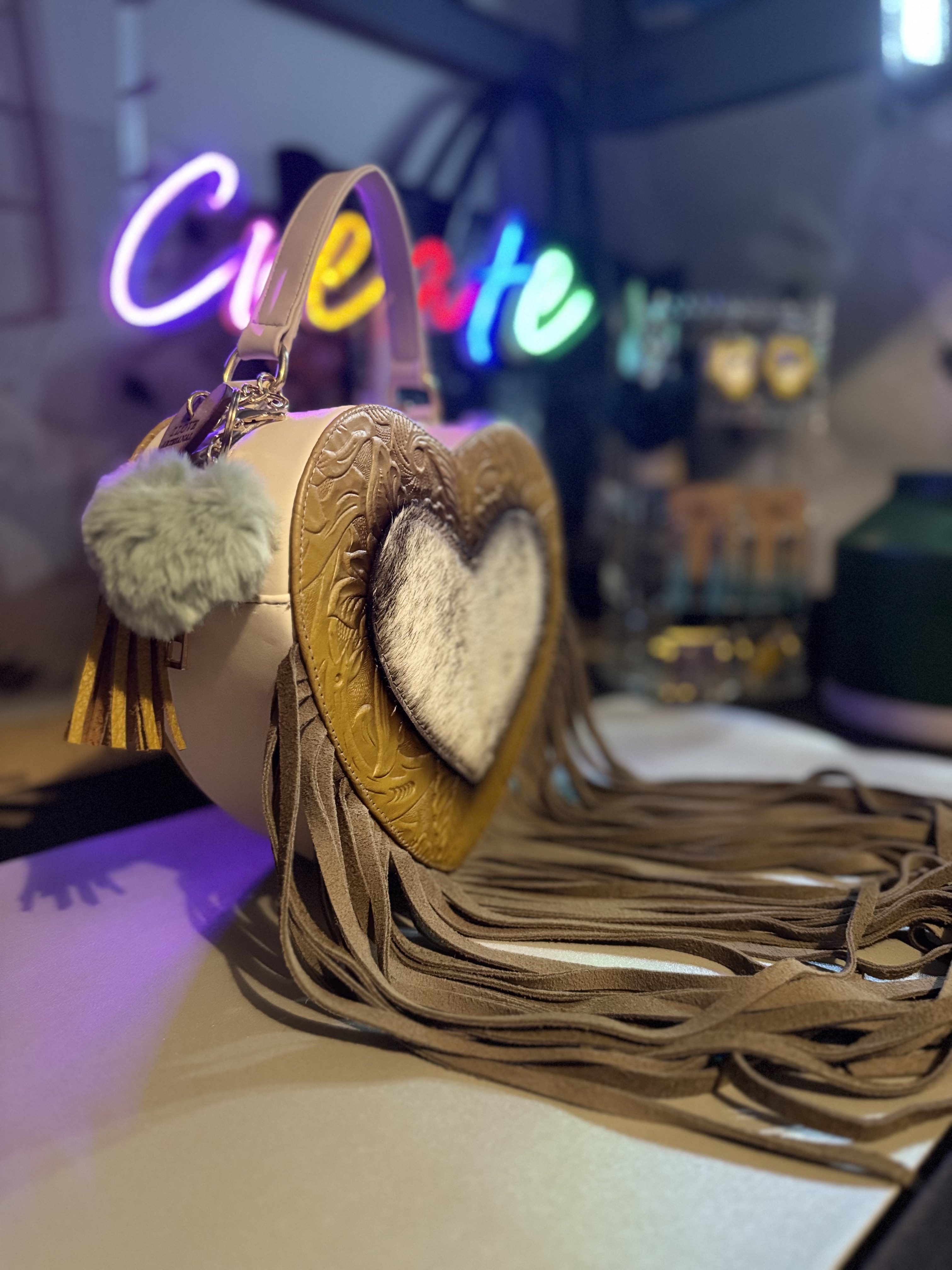 Heart-Shaped Fringe Handbag