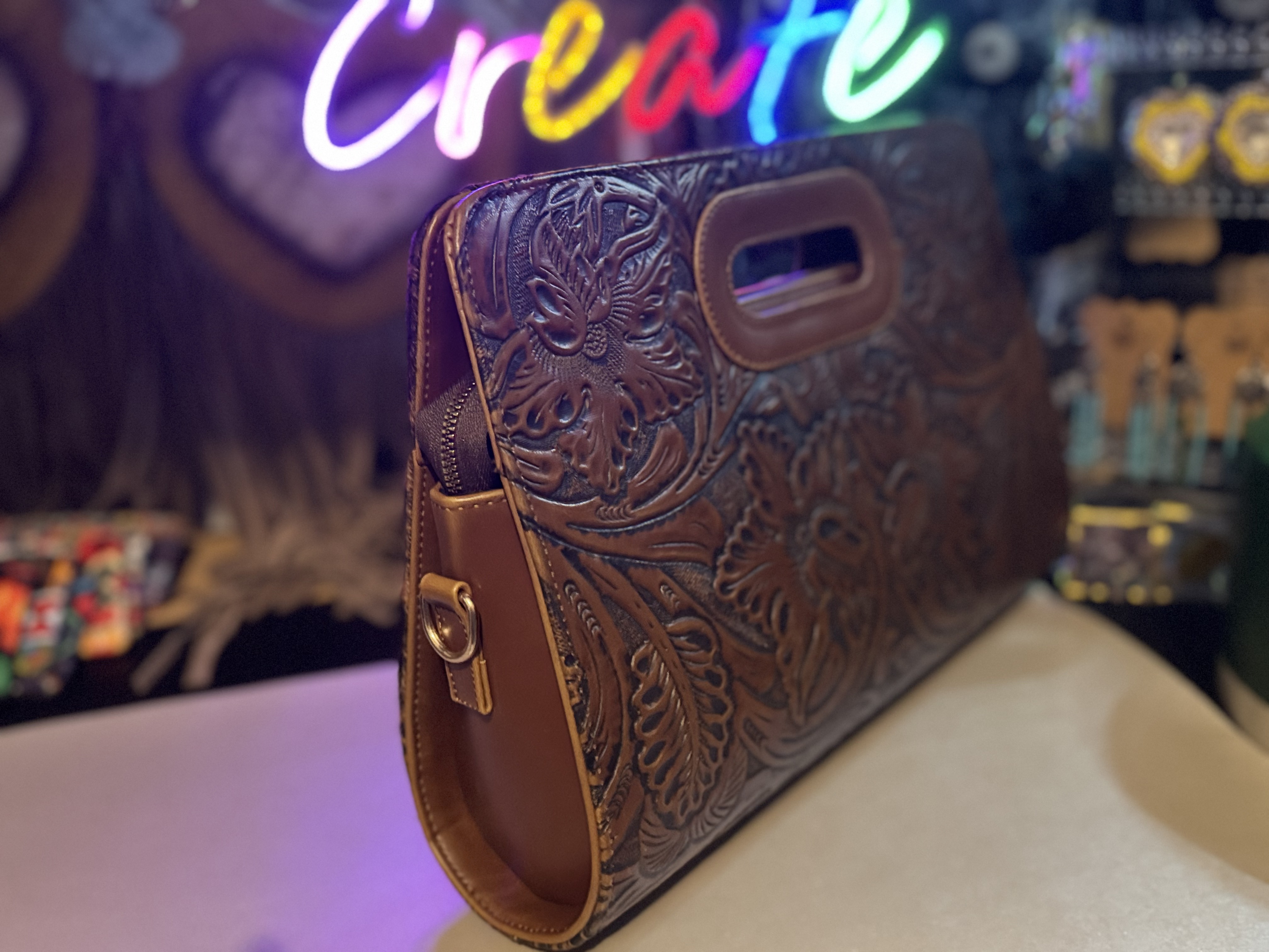 Handcrafted Leather and Cowhide Clutch