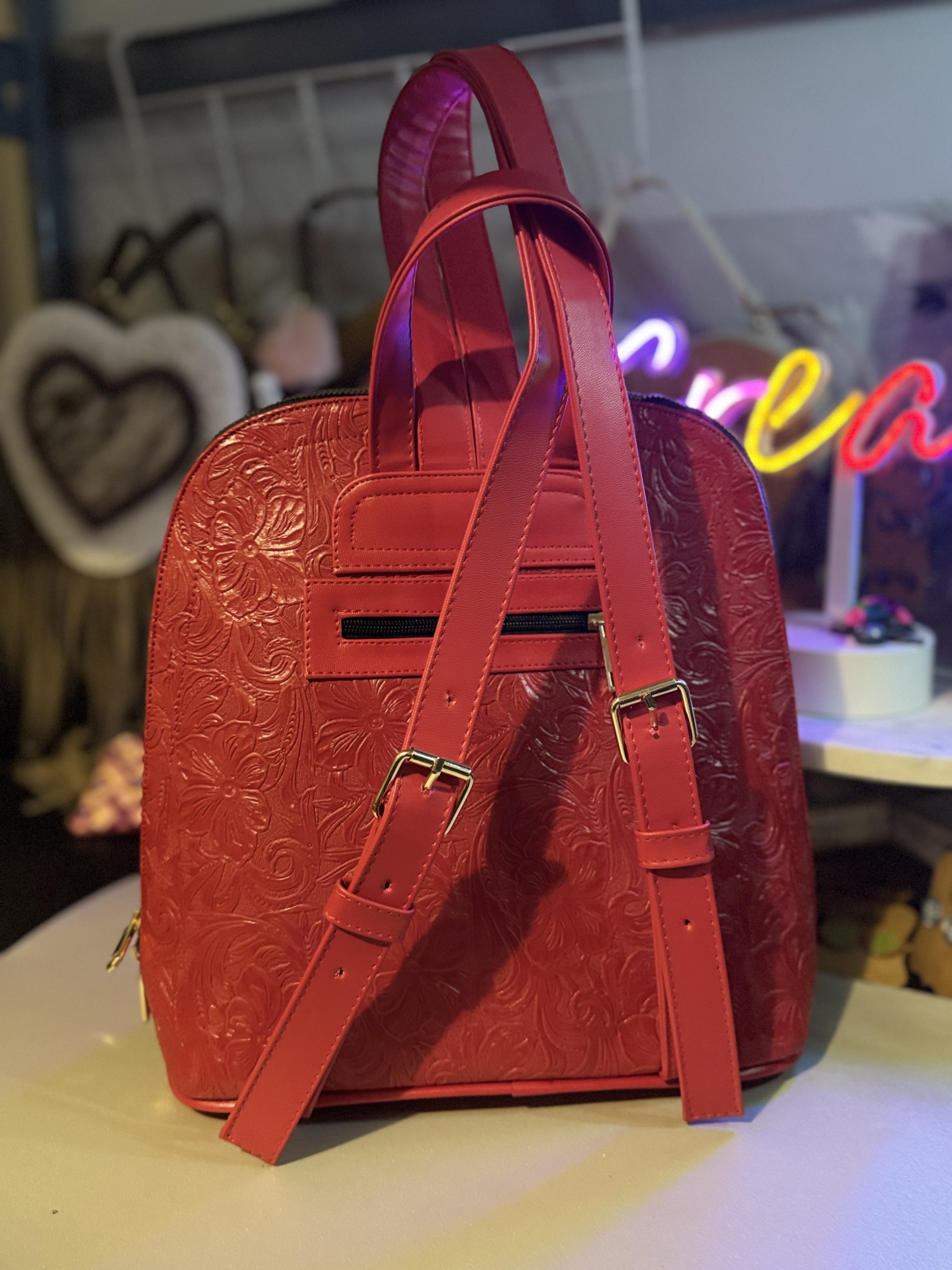 Elegant Red Hand Tooled Leather Handbag