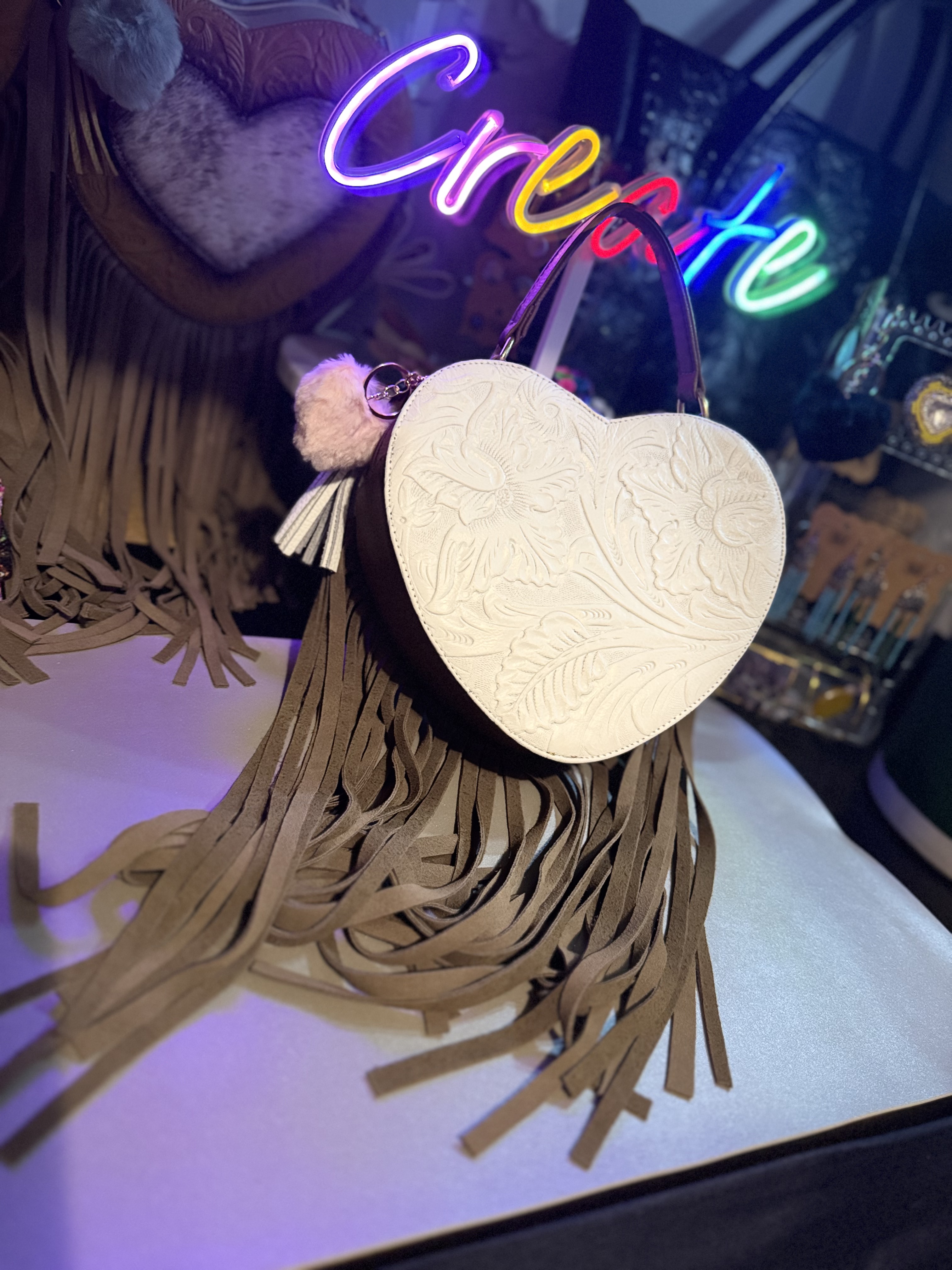 Heart-Shaped Fringed Handbag