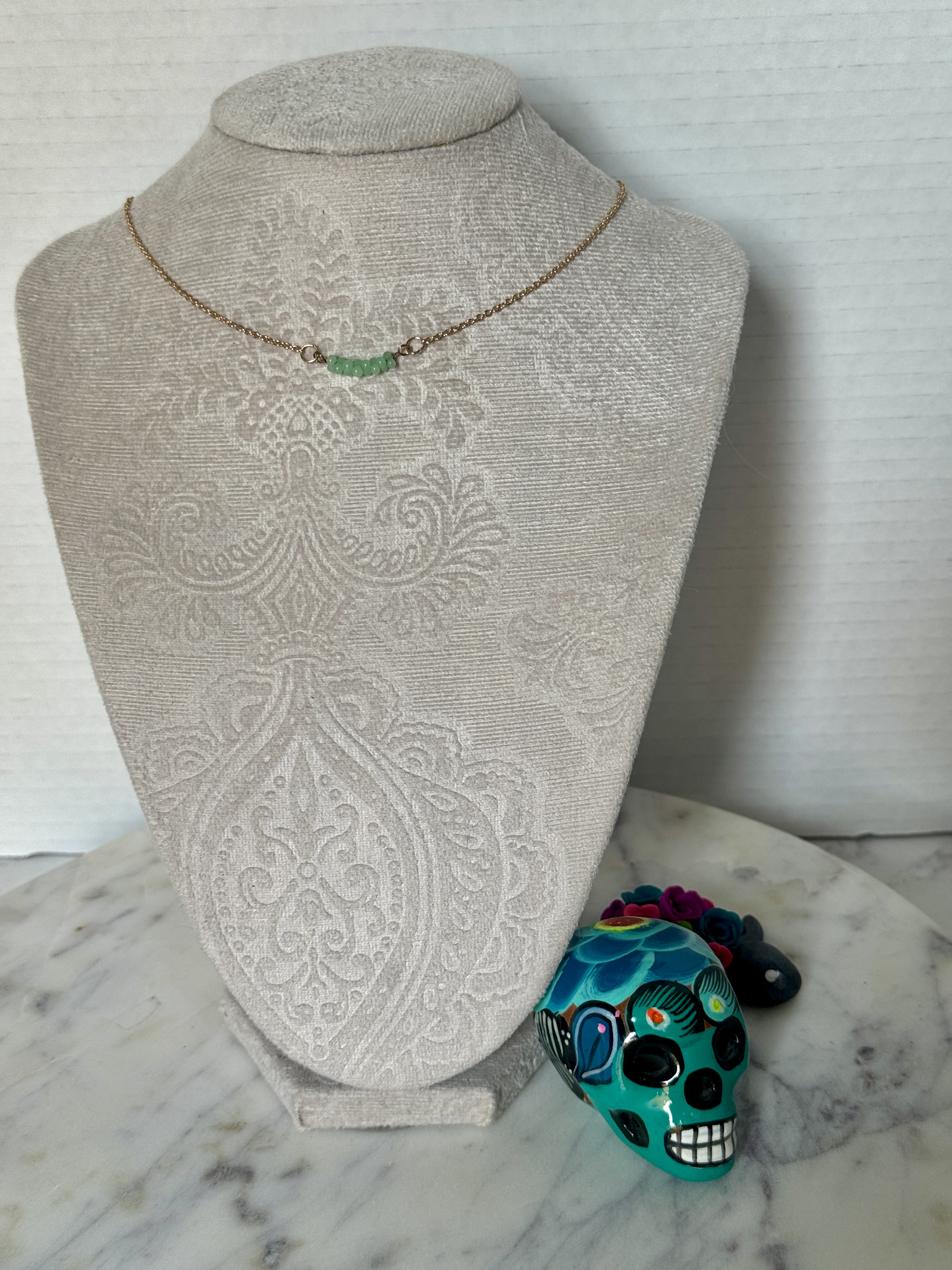 Green Aventurine Beaded Gold Necklace
