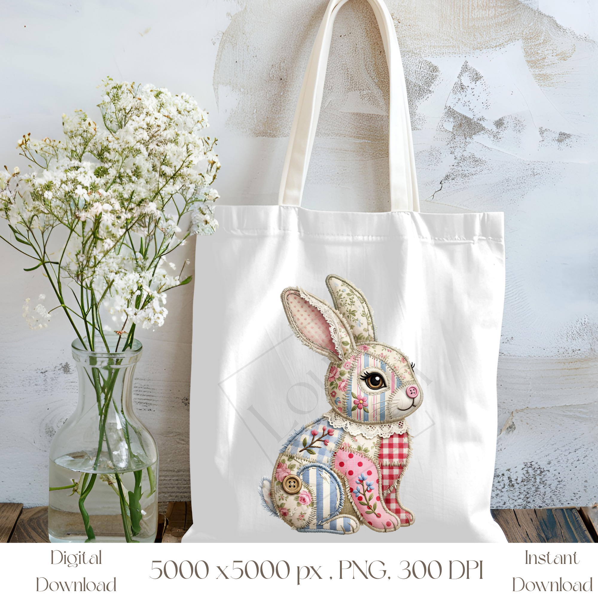 Patchwork Bunny PNG, Cute Cottagecore Rabbit Clipart, Vintage Floral Bunny Sublimation Design