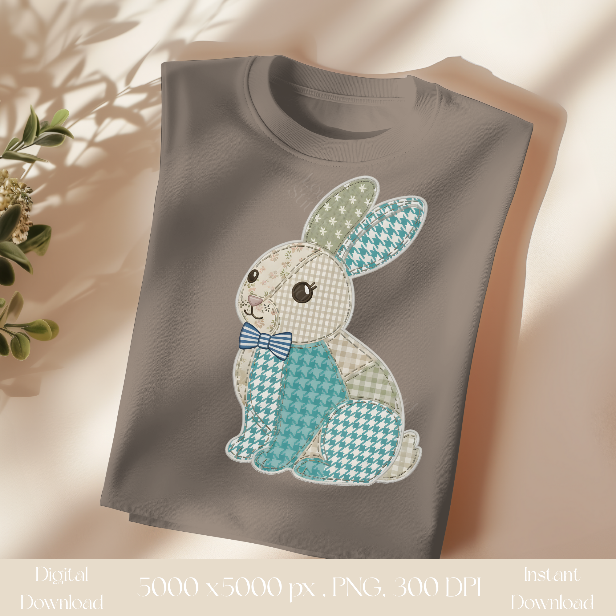 Easter Patchwork Boy Bunny PNG | Cottagecore Vintage Rabbit Clipart | Sublimation Design | Heirloom Spring Digital Download