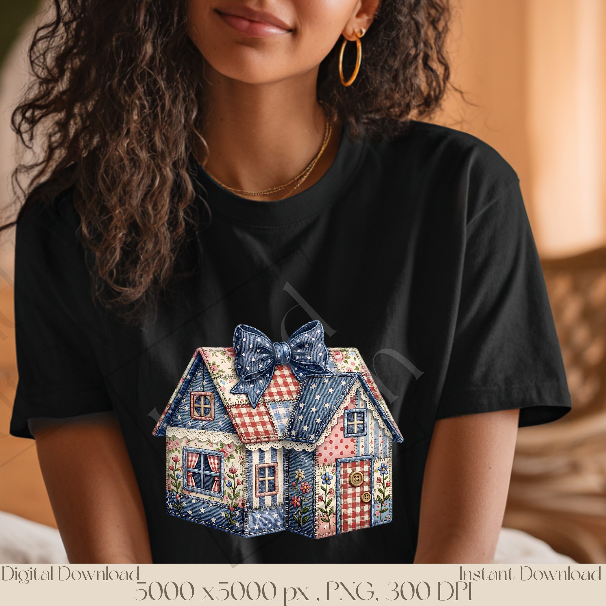 Patchwork Cottage House PNG, Vintage Cottagecore Home Clipart, Rustic Farmhouse Sublimation Design