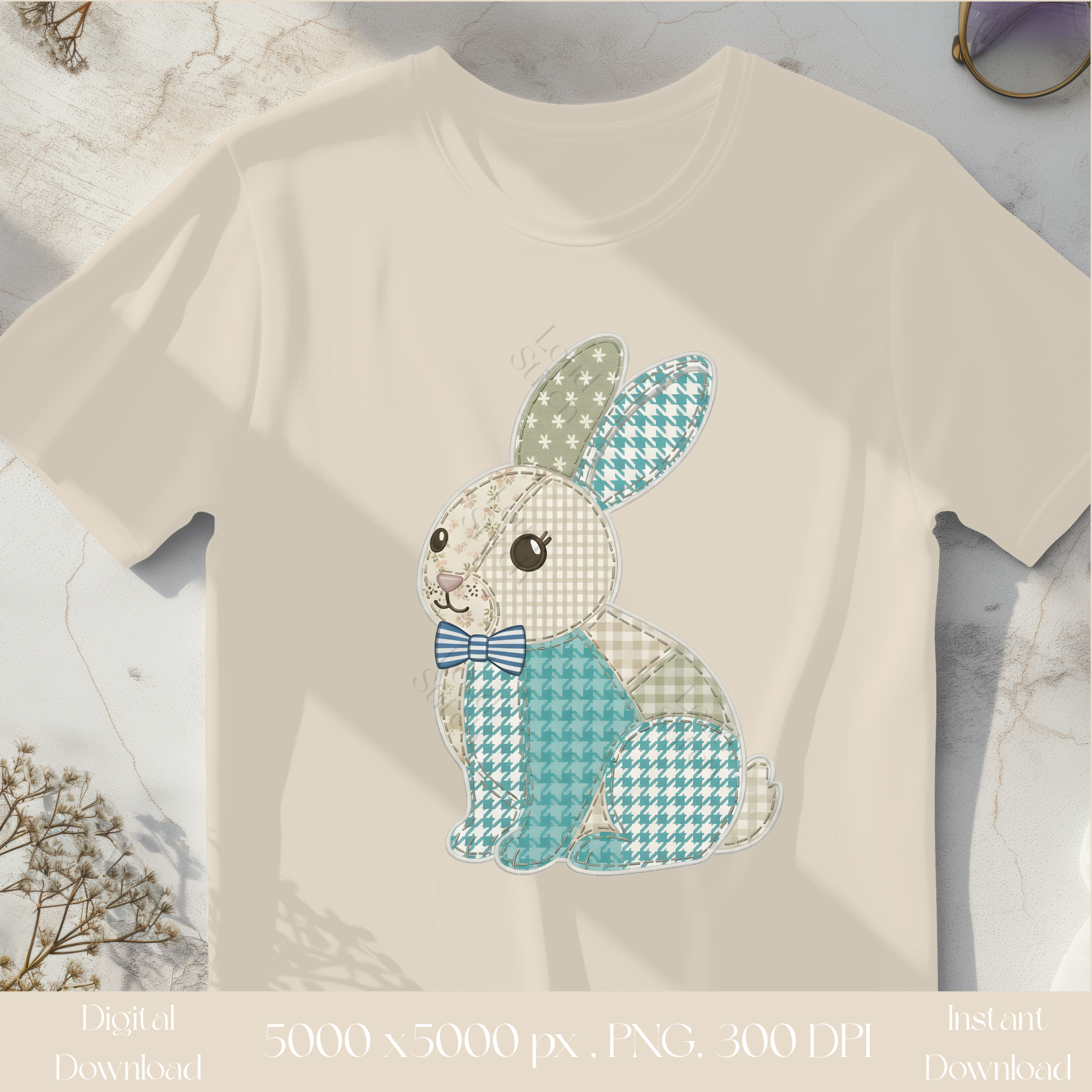 Easter Patchwork Boy Bunny PNG | Cottagecore Vintage Rabbit Clipart | Sublimation Design | Heirloom Spring Digital Download