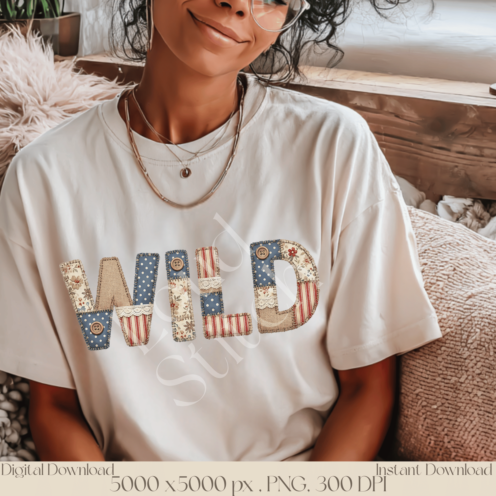 Wild Patchwork PNG, Rustic Typography Sublimation Design, Cottagecore Vintage Lettering Graphic