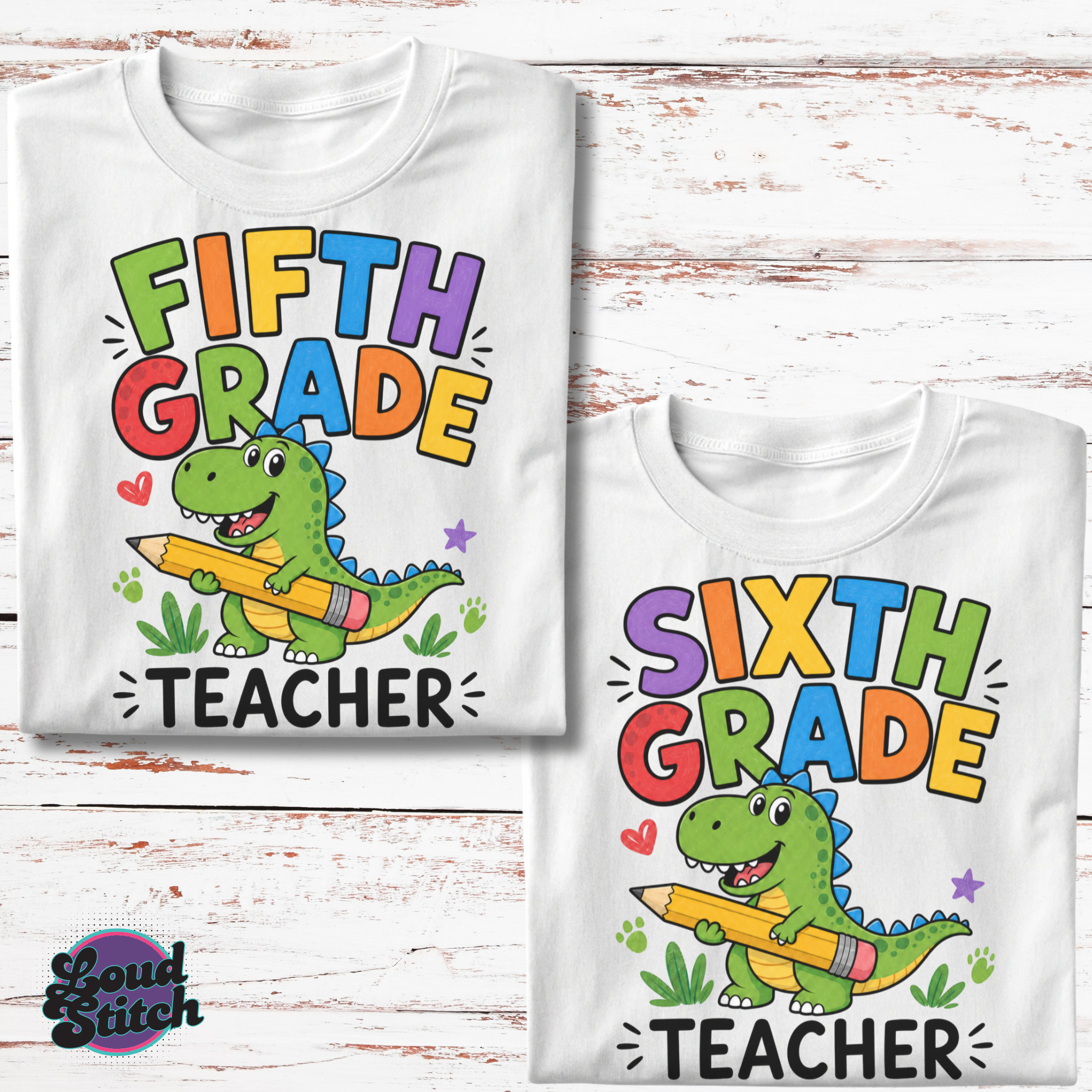 Dinosaur Teacher PNG Bundle, Bright Grade Level Teacher Designs, Pre-K Kindergarten 1st-6th Grade Sublimation PNG