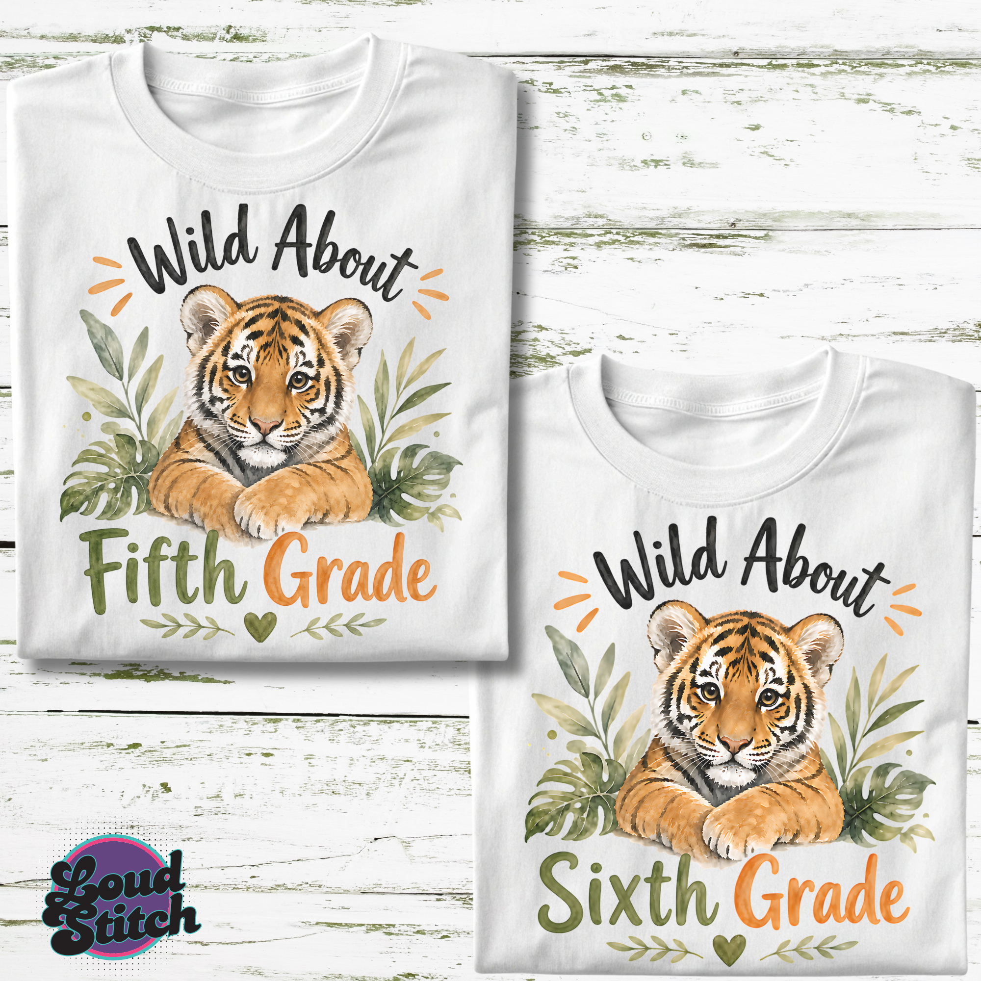 Wild About School PNG Bundle, Tiger Grade Level Designs, Preschool to Sixth Grade Back to School PNG