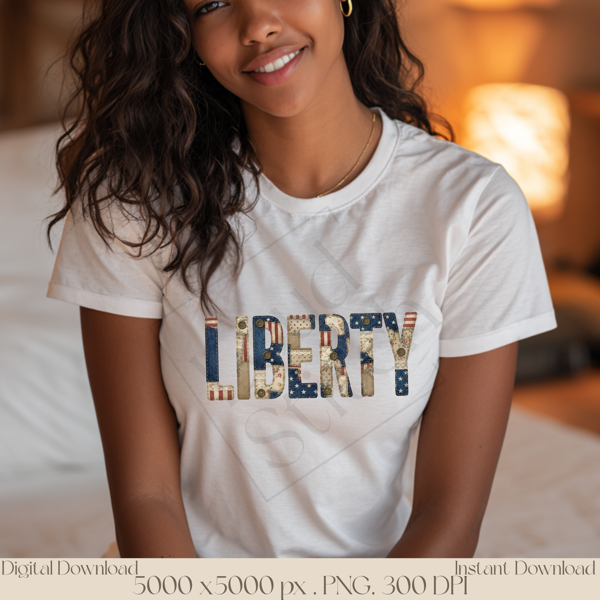 Liberty Patriotic PNG, Vintage Americana Patchwork Lettering, Fourth of July Sublimation Design, Rustic USA Freedom Graphic