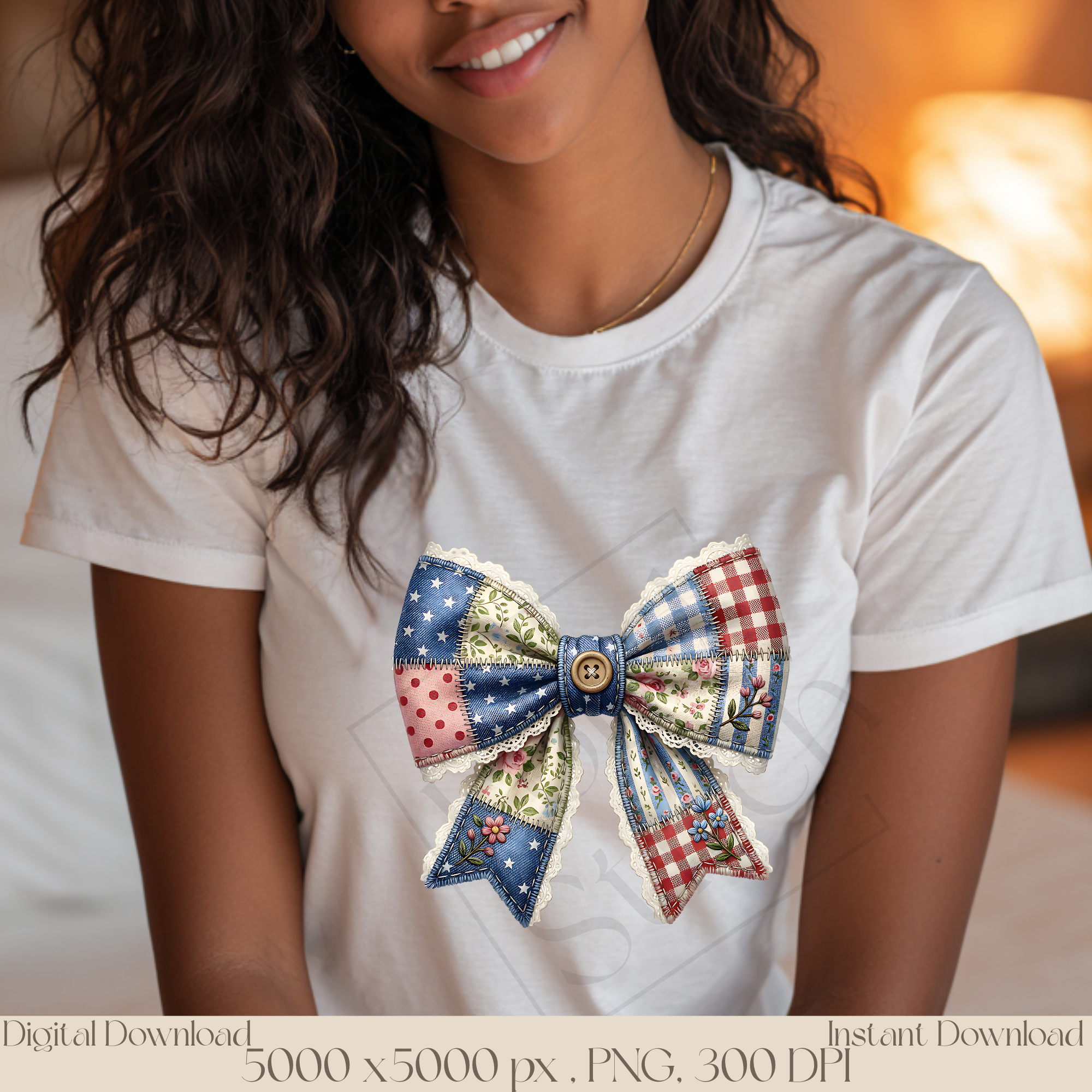 Patchwork Bow PNG, Vintage Cottagecore Ribbon Clipart, Rustic Floral Bow Sublimation Design