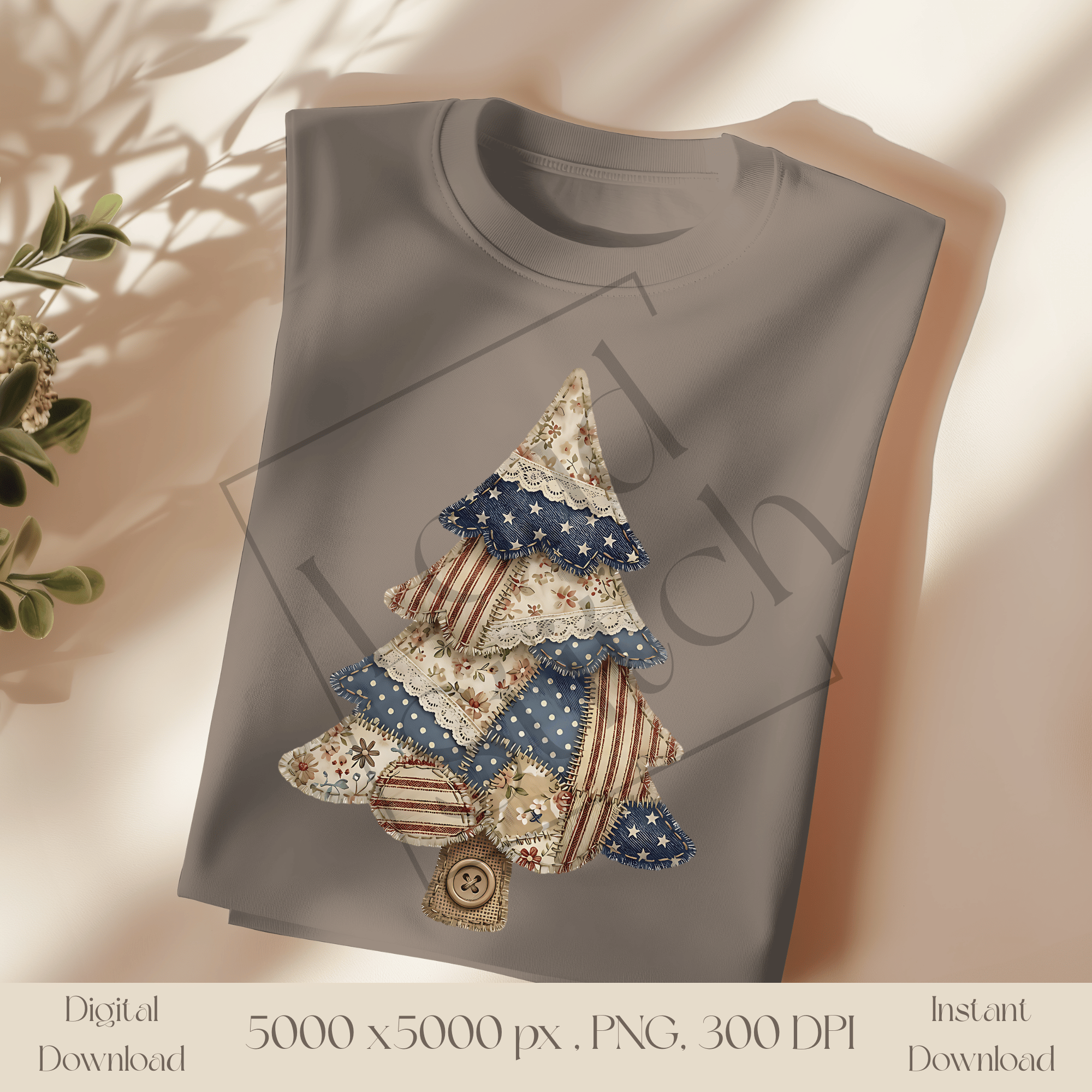 Patchwork Pine Tree PNG, Vintage Cottagecore Christmas Tree Clipart, Rustic Holiday Sublimation Design, Quilted Fabric Winter Graphic