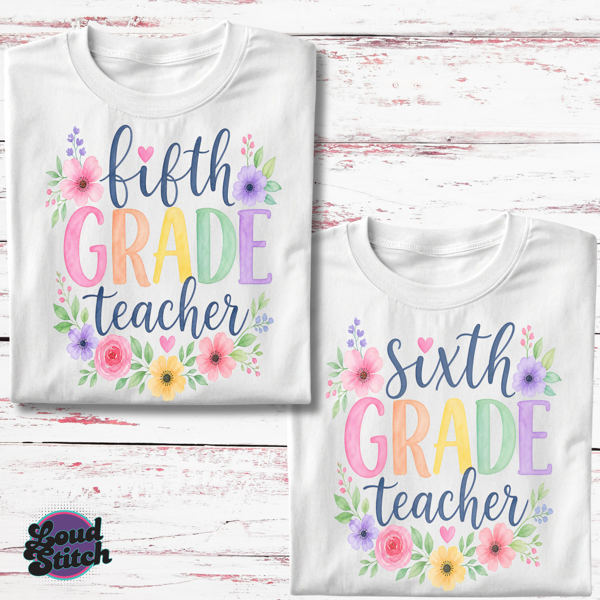 Floral Teacher PNG Bundle, Grade Level Teacher Designs, Pre-K Kindergarten 1st-6th Grade Sublimation PNG