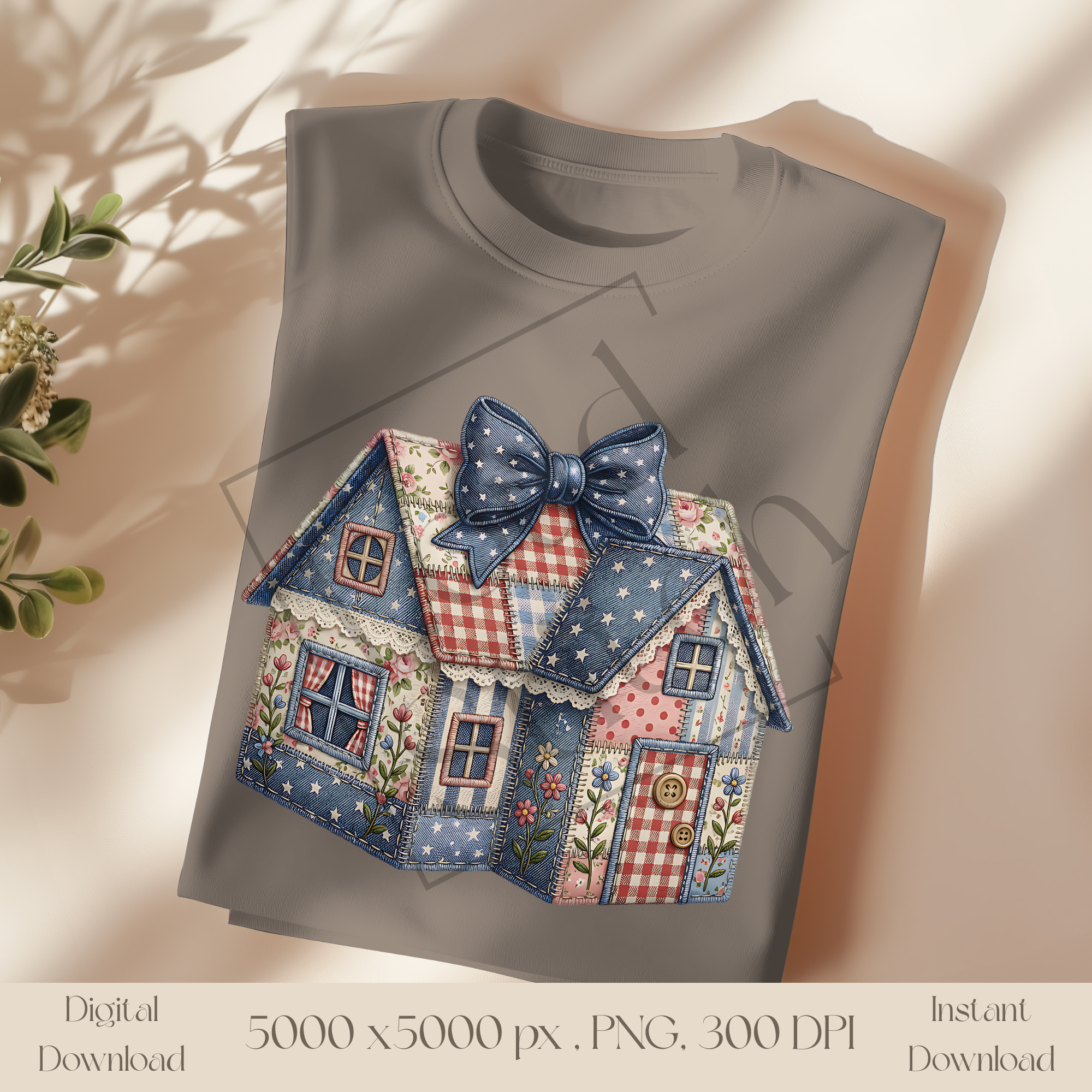 Patchwork Cottage House PNG, Vintage Cottagecore Home Clipart, Rustic Farmhouse Sublimation Design
