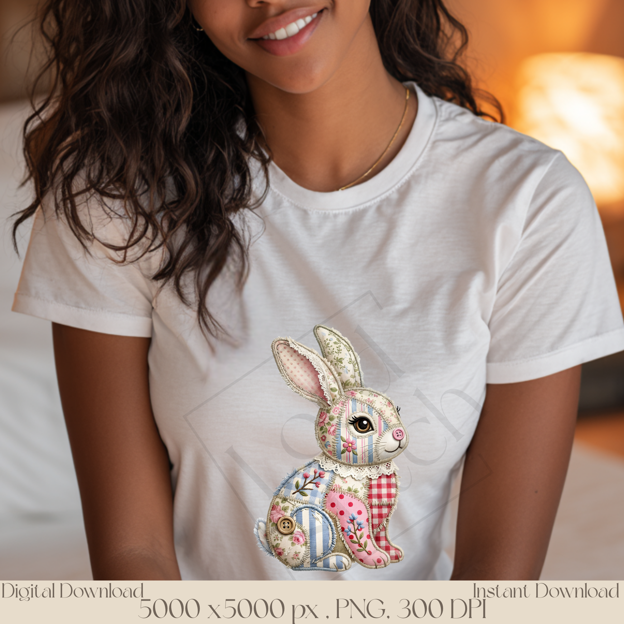 Patchwork Bunny PNG, Cute Cottagecore Rabbit Clipart, Vintage Floral Bunny Sublimation Design