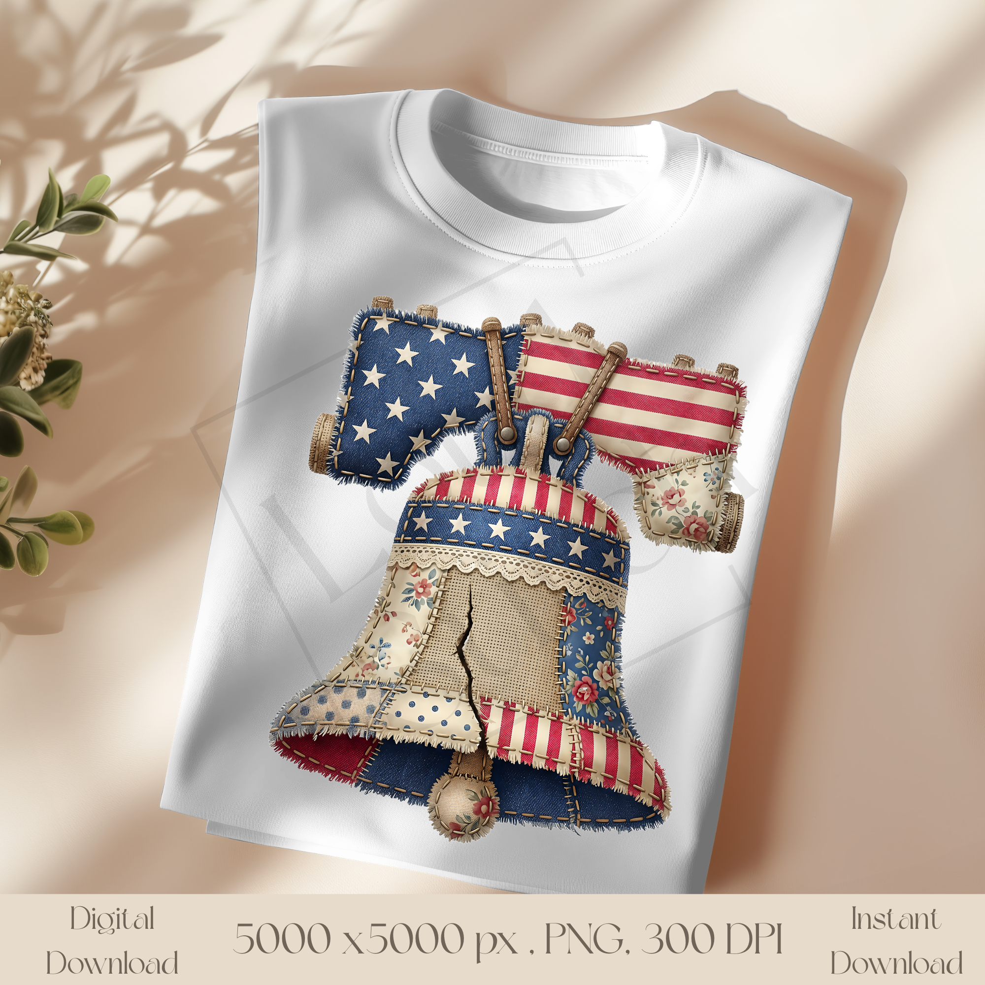 Liberty Bell PNG, Vintage Patriotic Patchwork Americana Clipart, Fourth of July Sublimation Design, Rustic USA Freedom Graphic