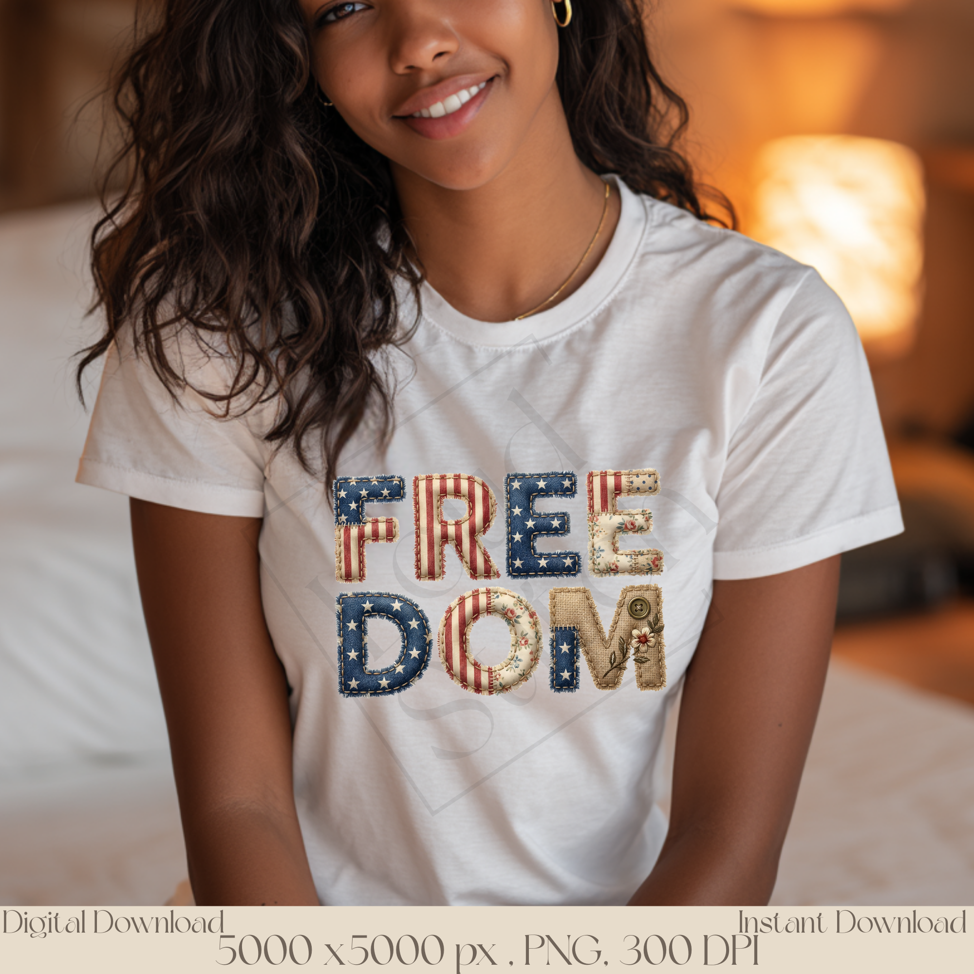 Freedom Patriotic PNG, Vintage Americana Patchwork Lettering, Fourth of July Sublimation Design, Rustic USA Typography