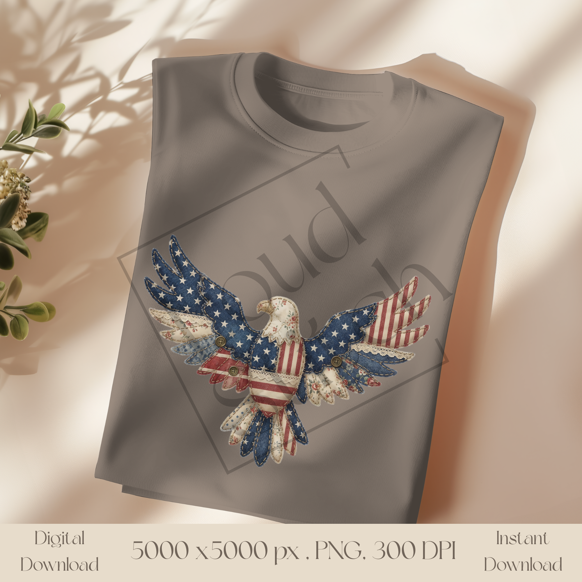 Patriotic Eagle PNG, Vintage Americana Patchwork Eagle Clipart, Fourth of July Sublimation Design, Rustic USA Freedom Graphic