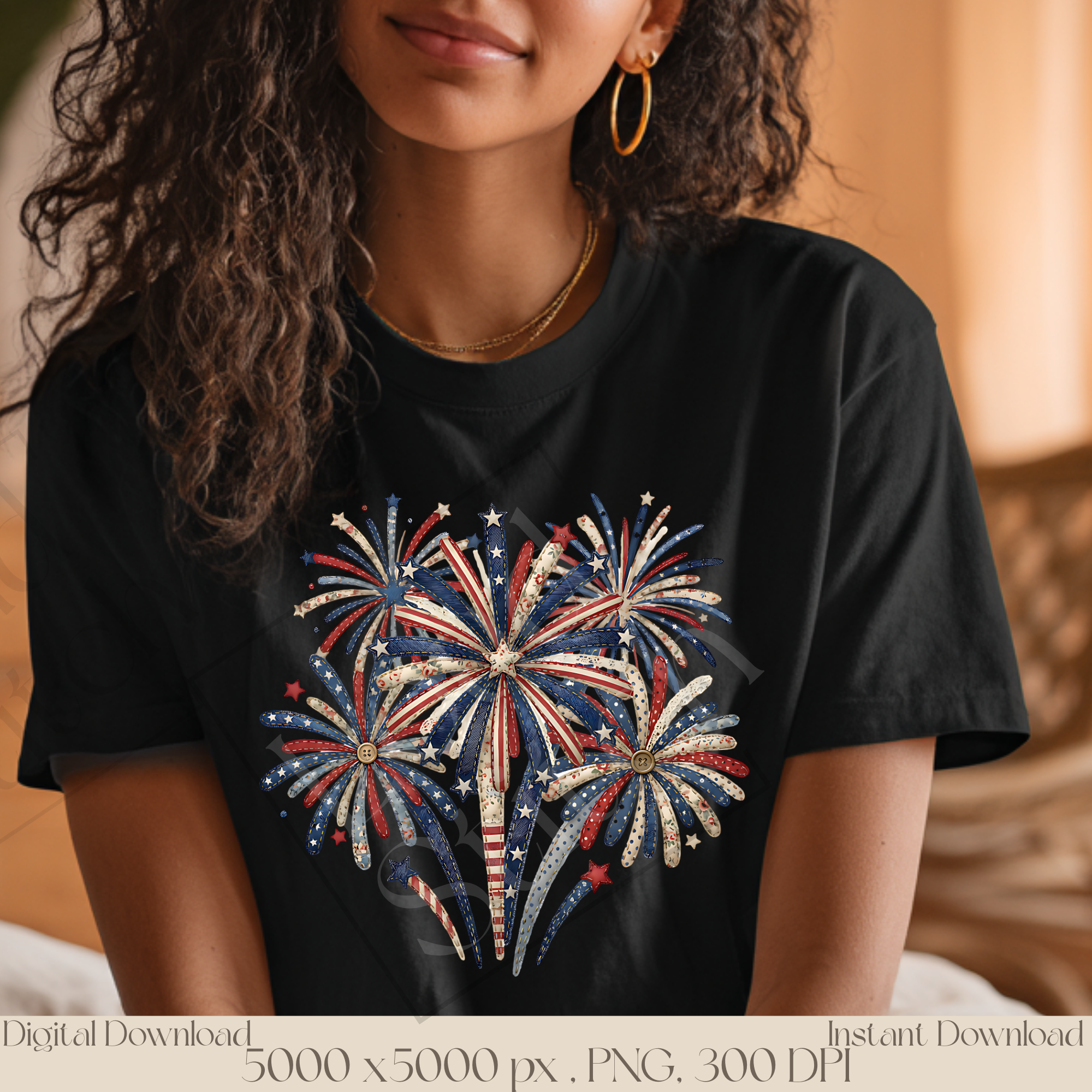 Patriotic Fireworks PNG, Vintage Americana Fourth of July Clipart, Red White Blue Sublimation Design, Independence Day Graphic