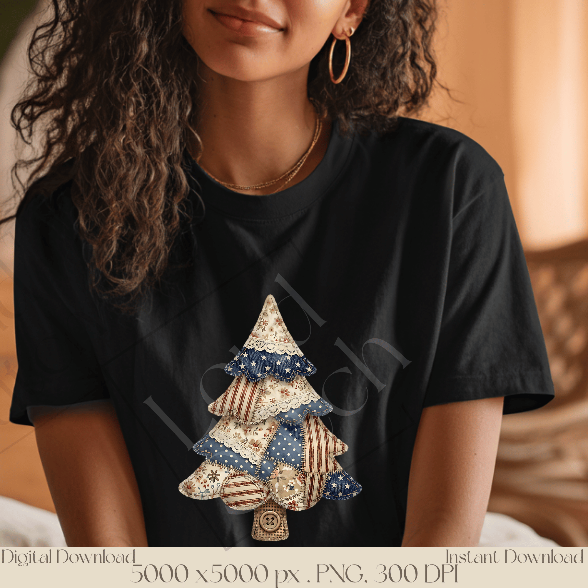 Patchwork Pine Tree PNG, Vintage Cottagecore Christmas Tree Clipart, Rustic Holiday Sublimation Design, Quilted Fabric Winter Graphic