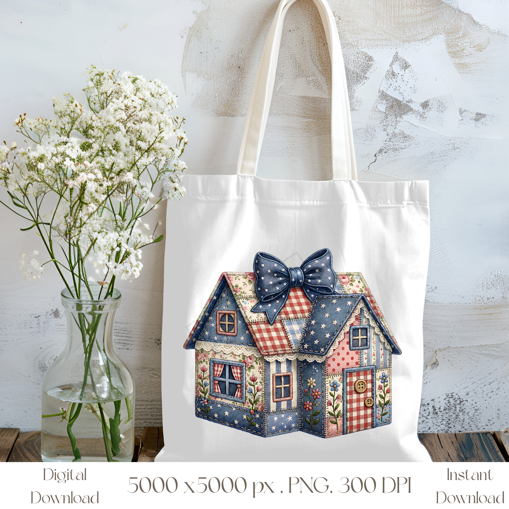 Patchwork Cottage House PNG, Vintage Cottagecore Home Clipart, Rustic Farmhouse Sublimation Design