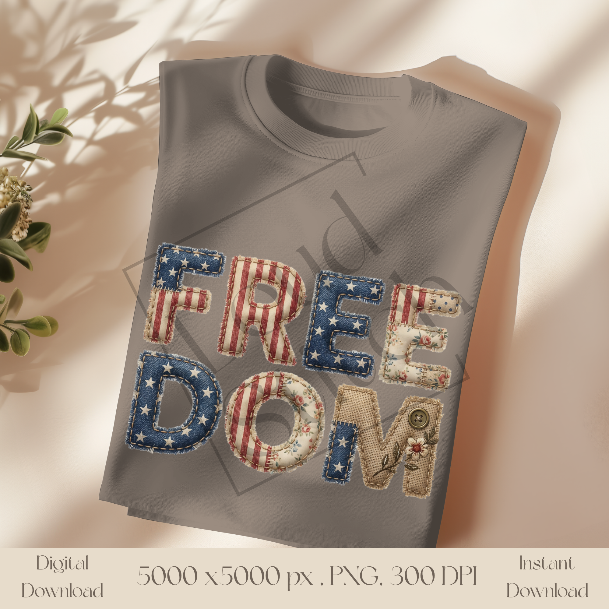 Freedom Patriotic PNG, Vintage Americana Patchwork Lettering, Fourth of July Sublimation Design, Rustic USA Typography