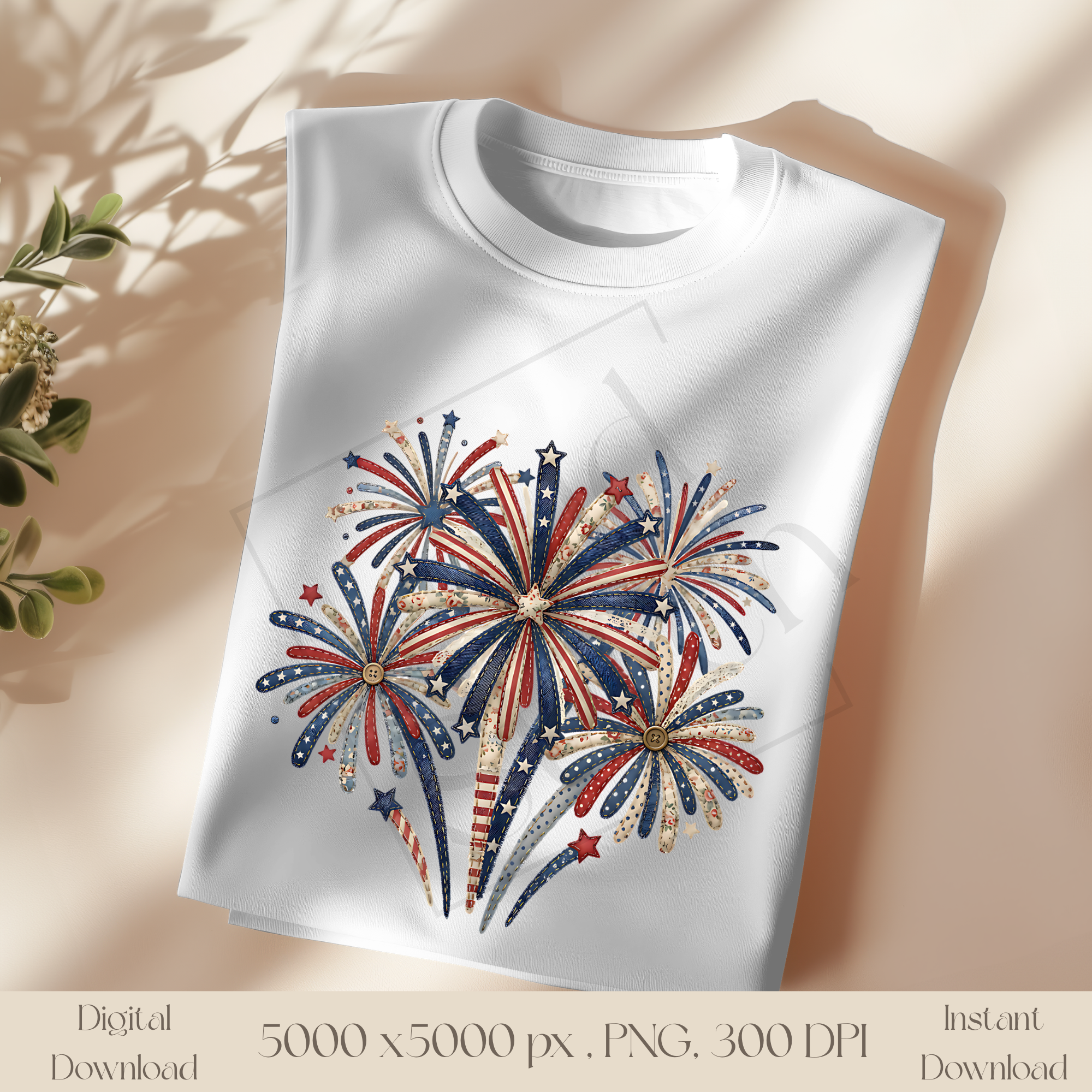 Patriotic Fireworks PNG, Vintage Americana Fourth of July Clipart, Red White Blue Sublimation Design, Independence Day Graphic