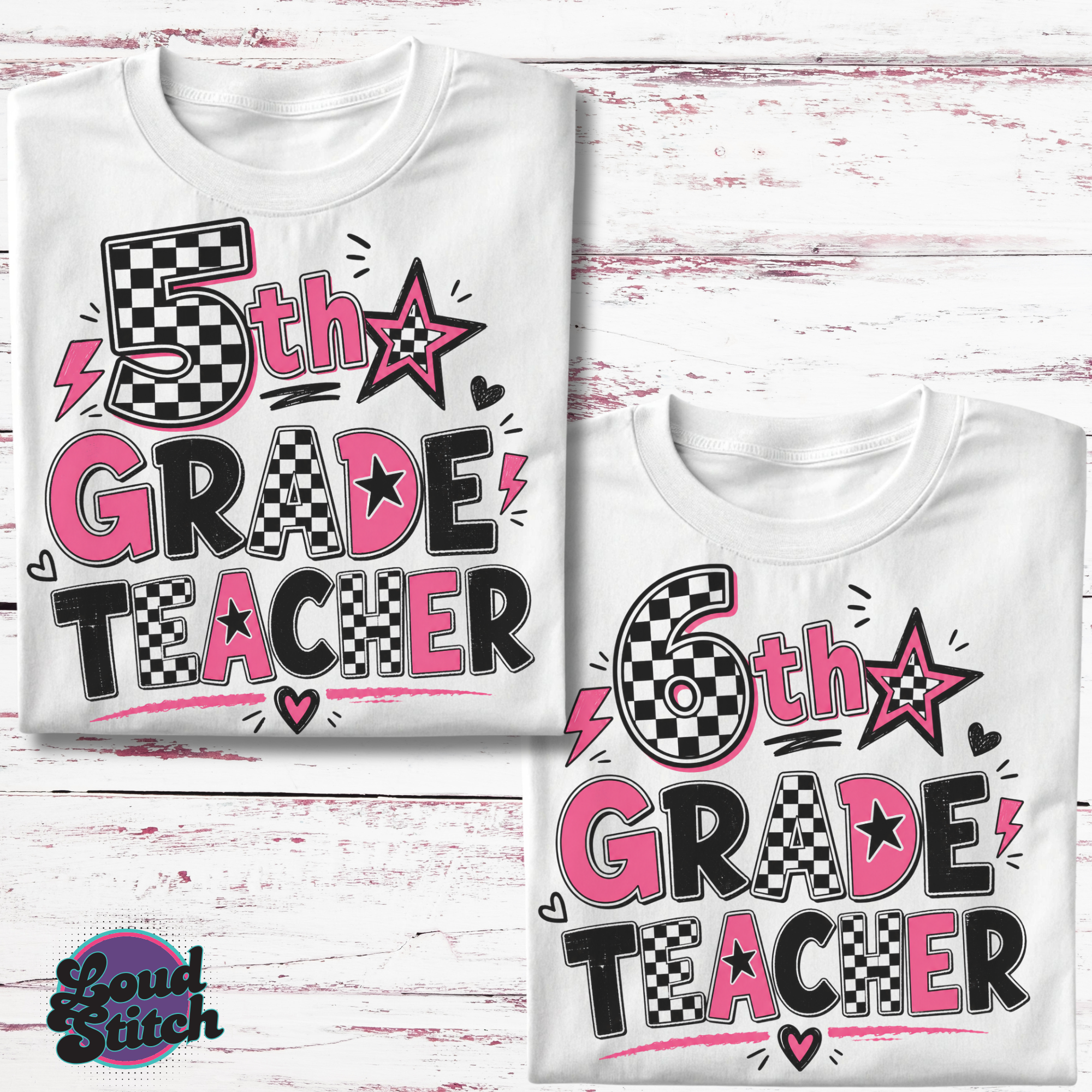 Teacher PNG Bundle, Pink Checker Grade Teacher Designs, Pre-K Kindergarten 1st-6th Grade Sublimation PNG