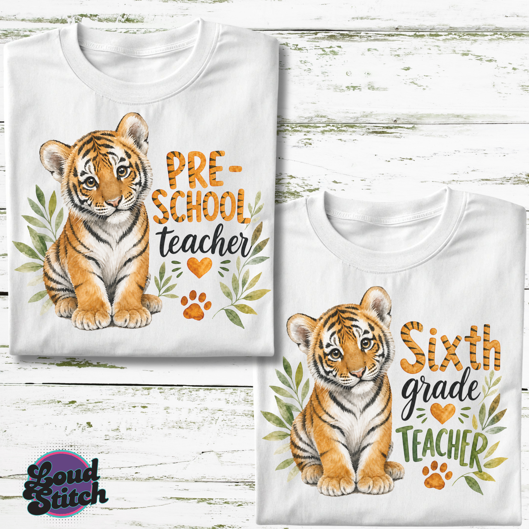 Tiger Teacher PNG Bundle, Preschool to Sixth Grade Teacher Designs, Back to School Sublimation Graphics