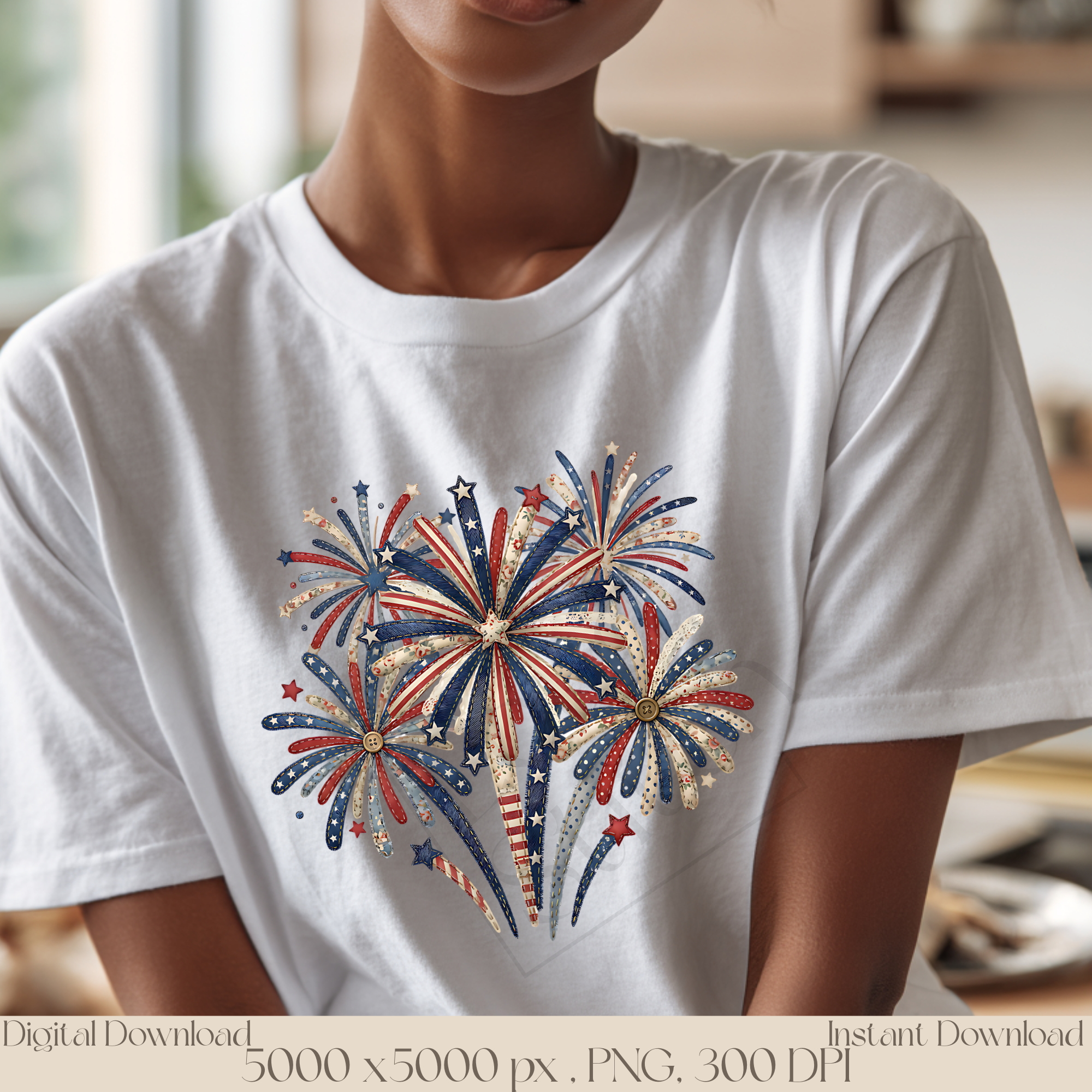 Patriotic Fireworks PNG, Vintage Americana Fourth of July Clipart, Red White Blue Sublimation Design, Independence Day Graphic