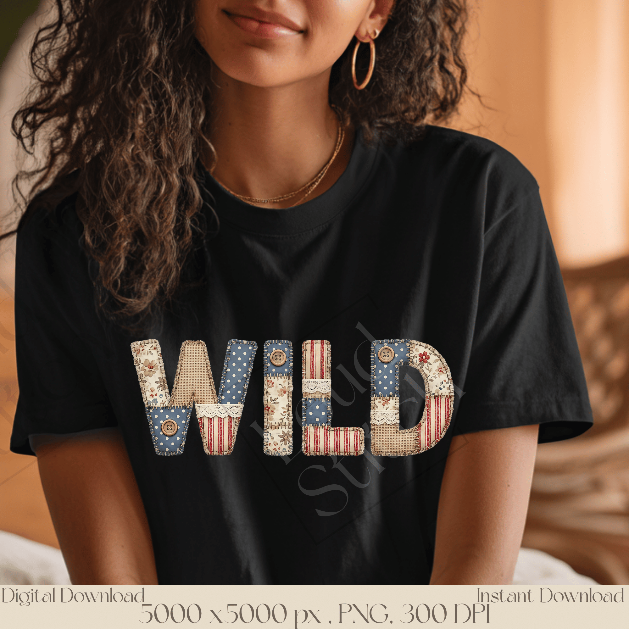 Wild Patchwork PNG, Rustic Typography Sublimation Design, Cottagecore Vintage Lettering Graphic